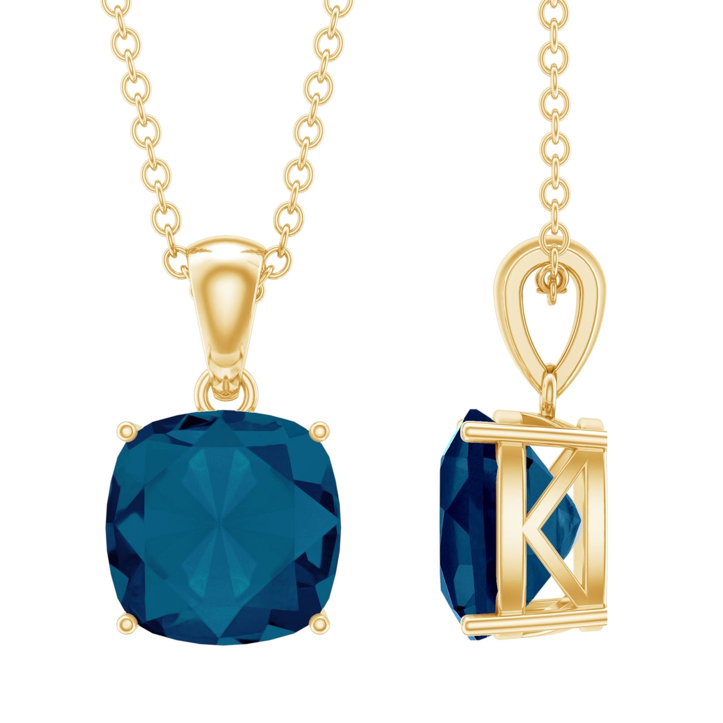 2.84 Carat Cushion Cut London Blue Topaz Solitaire Pendant