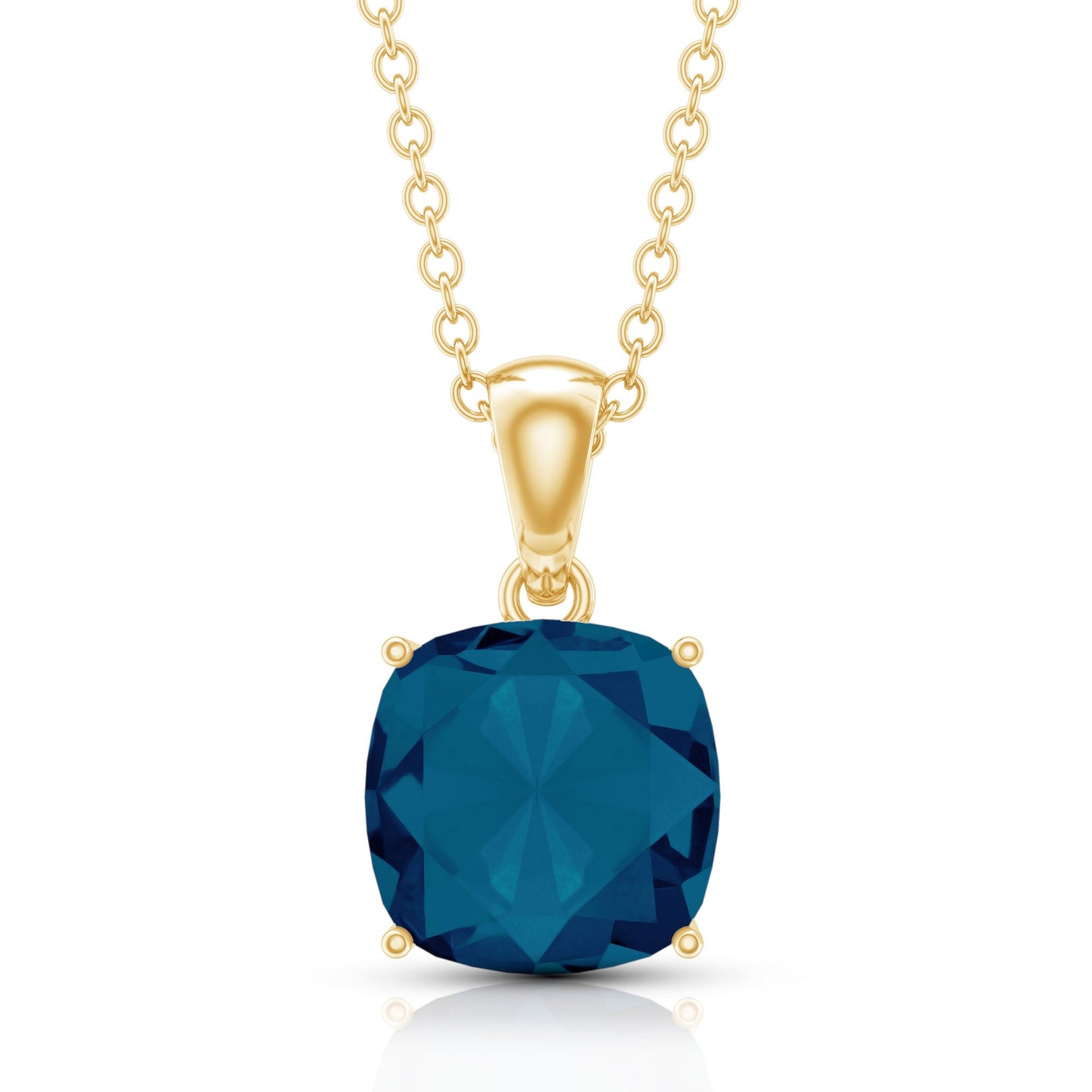 2.84 Carat Cushion Cut London Blue Topaz Solitaire Pendant