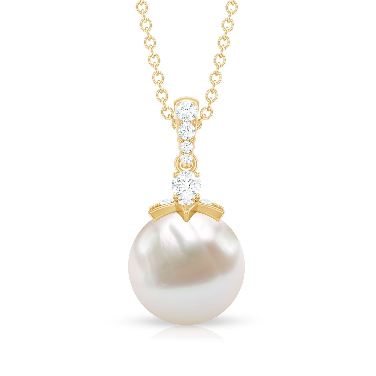 Real Freshwater Pearl and Diamond Drop Pendant Necklace
