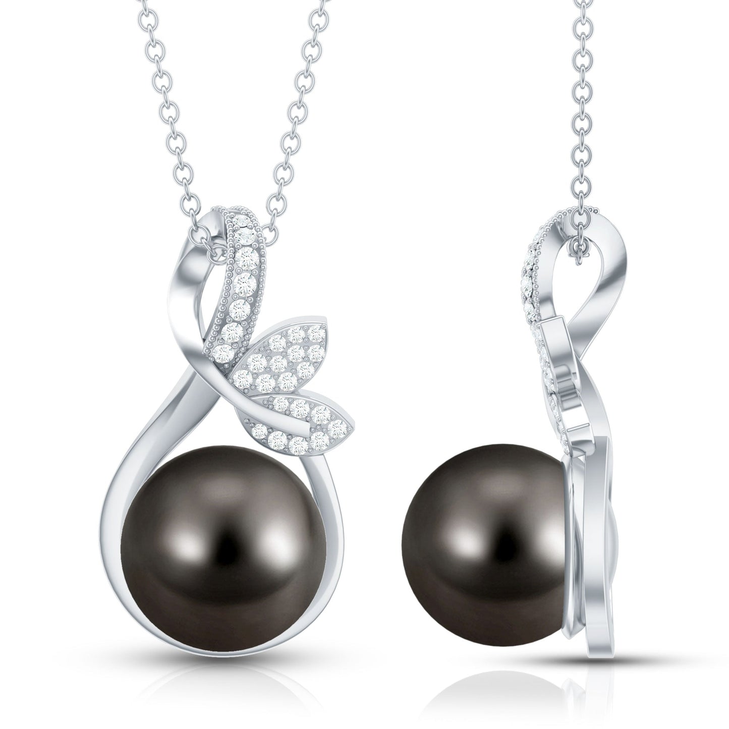 8 Carat Black Pearl and Diamond Bridal Pendant Necklace
