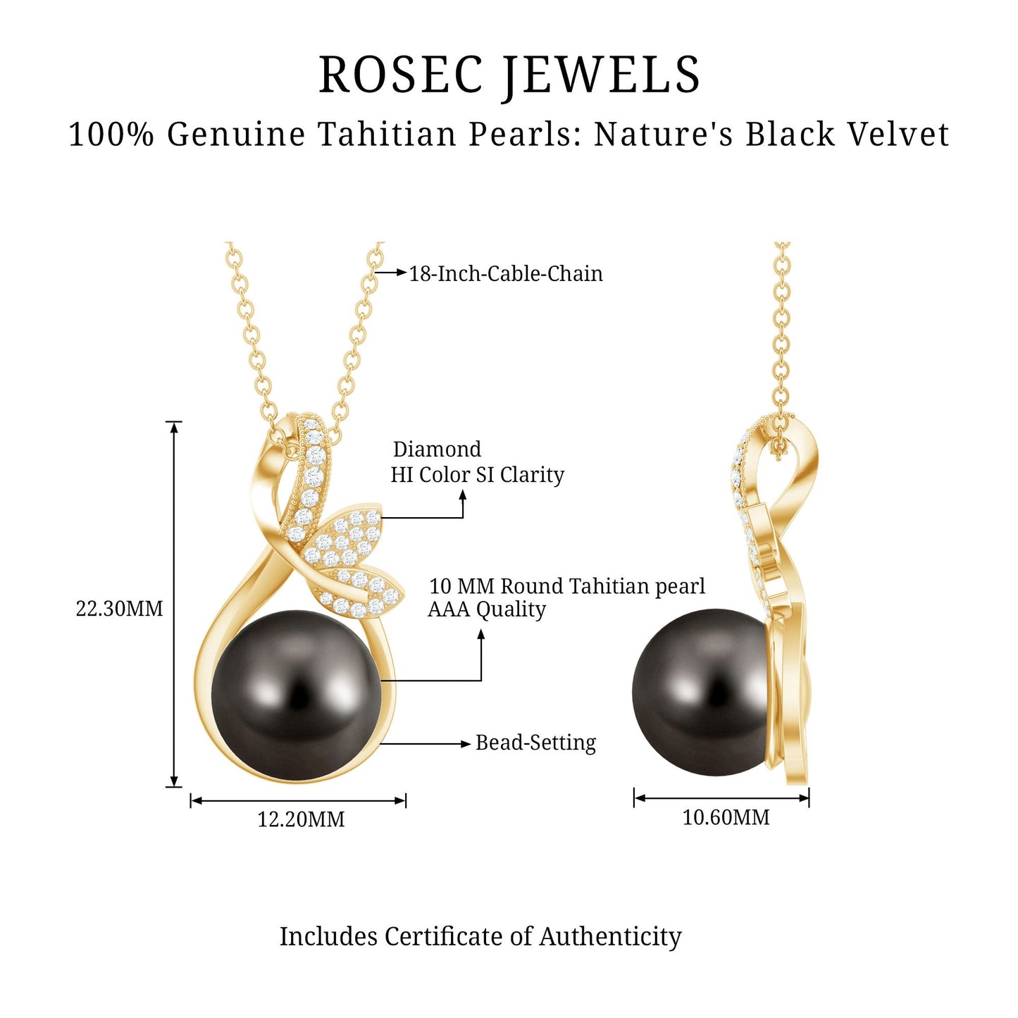 8 Carat Black Pearl and Diamond Bridal Pendant Necklace