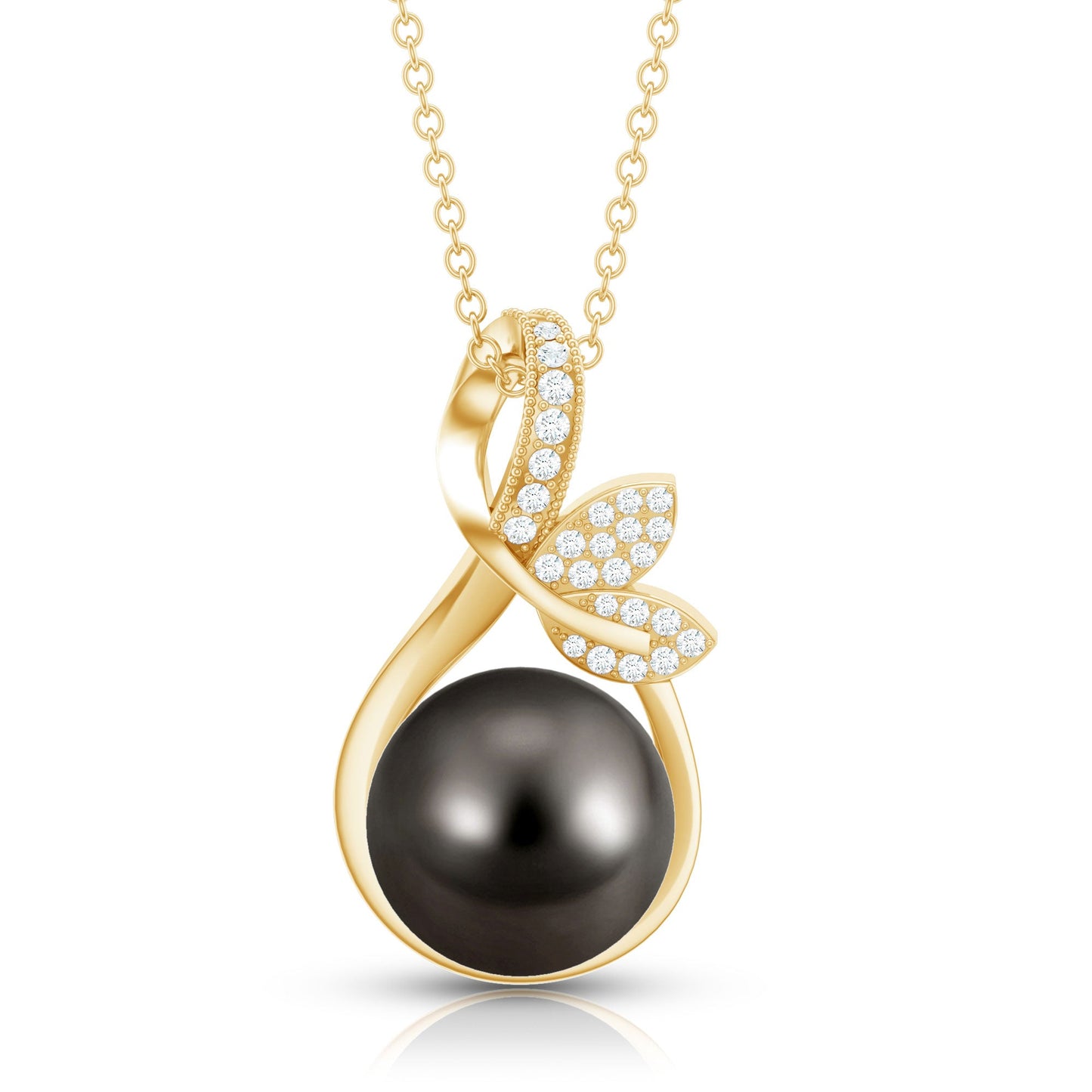 8 Carat Black Pearl and Diamond Bridal Pendant Necklace