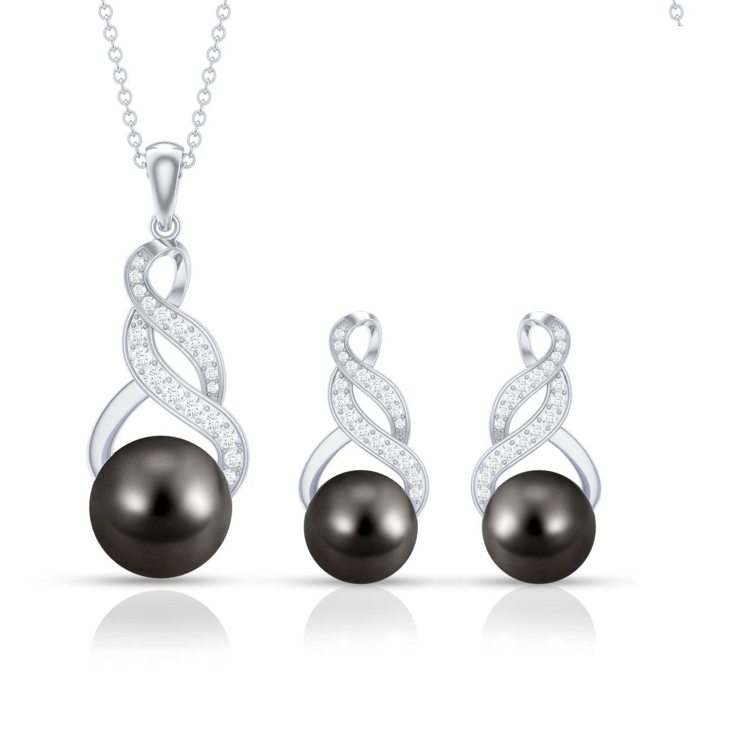 Natural Tahitian Pearl Bridal Infinity Drop Jewelry Set with Moissanite