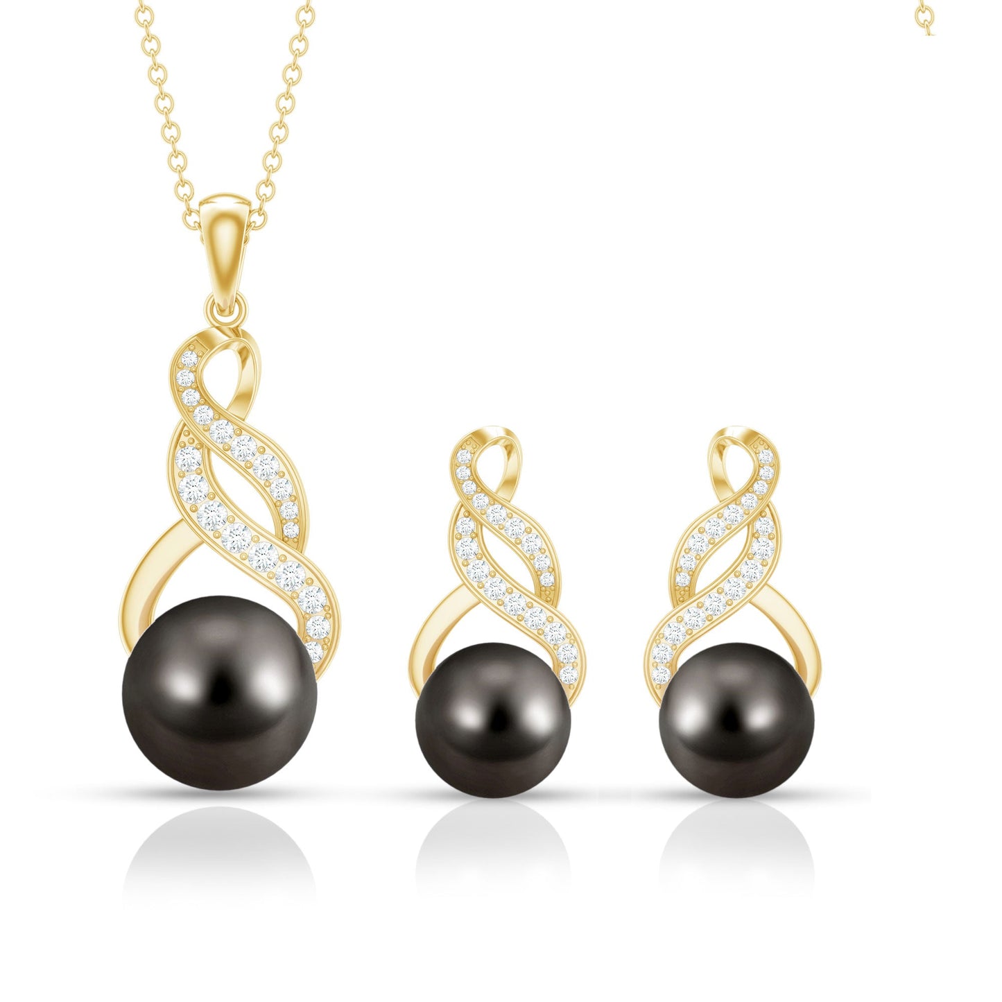 Natural Tahitian Pearl Bridal Infinity Drop Jewelry Set with Moissanite