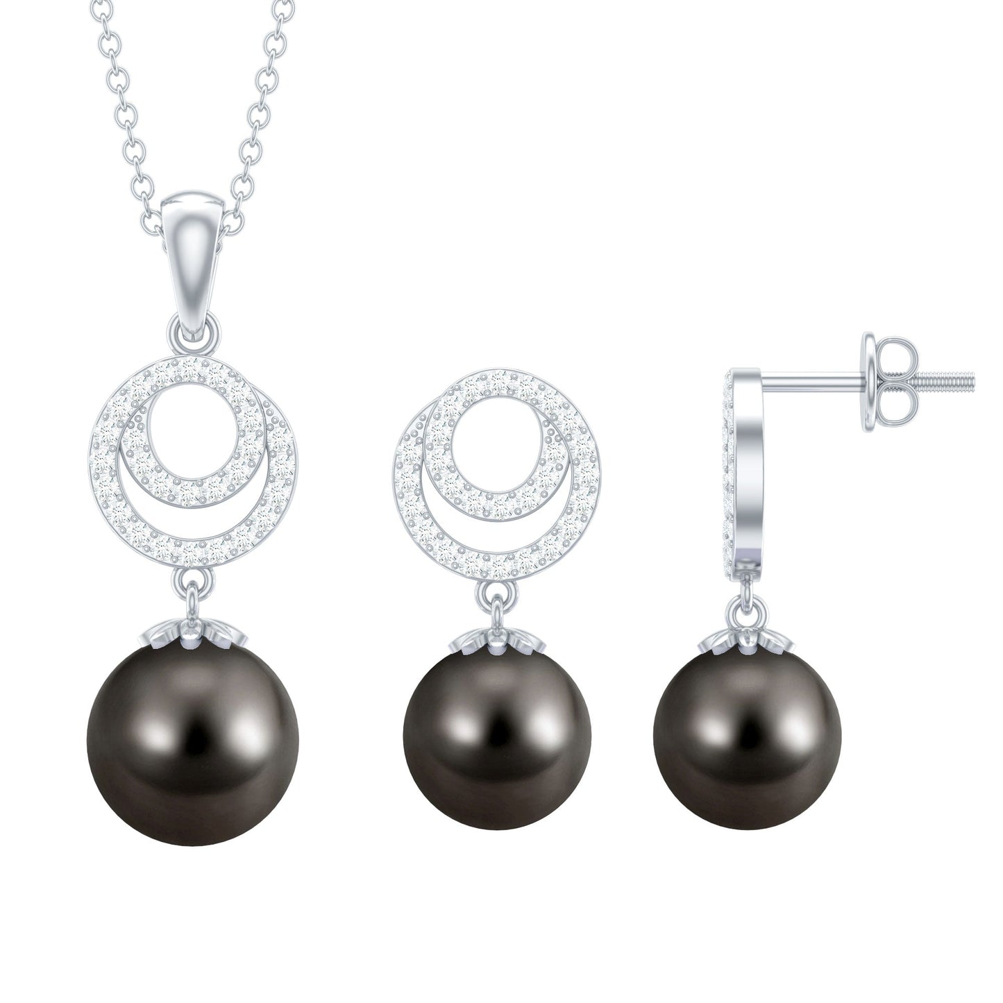 Genuine Tahitian Black Pearl Drop Jewelry Set with Certificate
