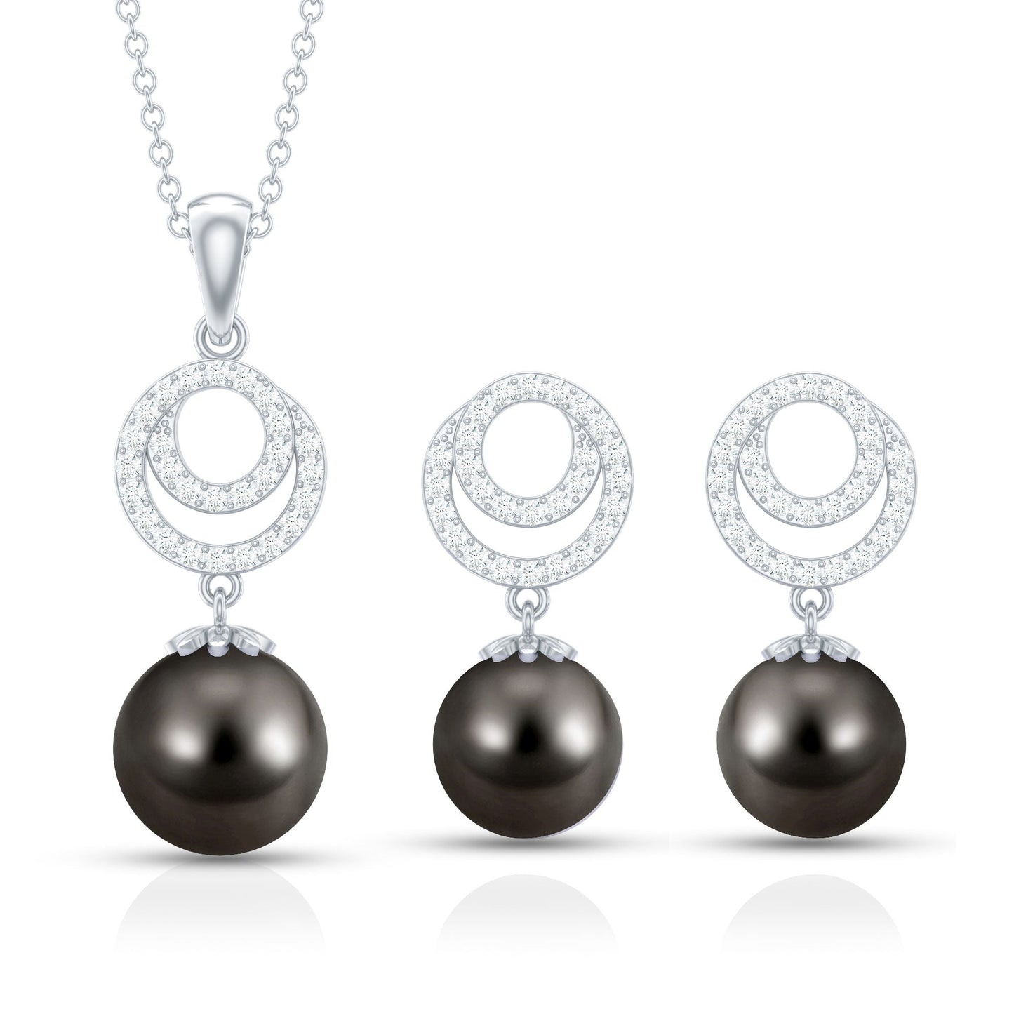 Genuine Tahitian Black Pearl Drop Jewelry Set with Certificate