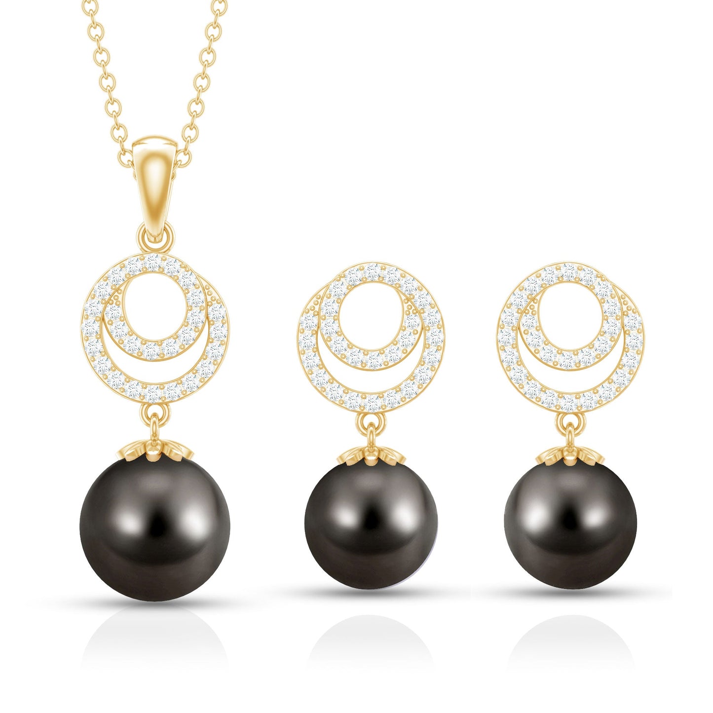 Genuine Tahitian Black Pearl Drop Jewelry Set with Certificate