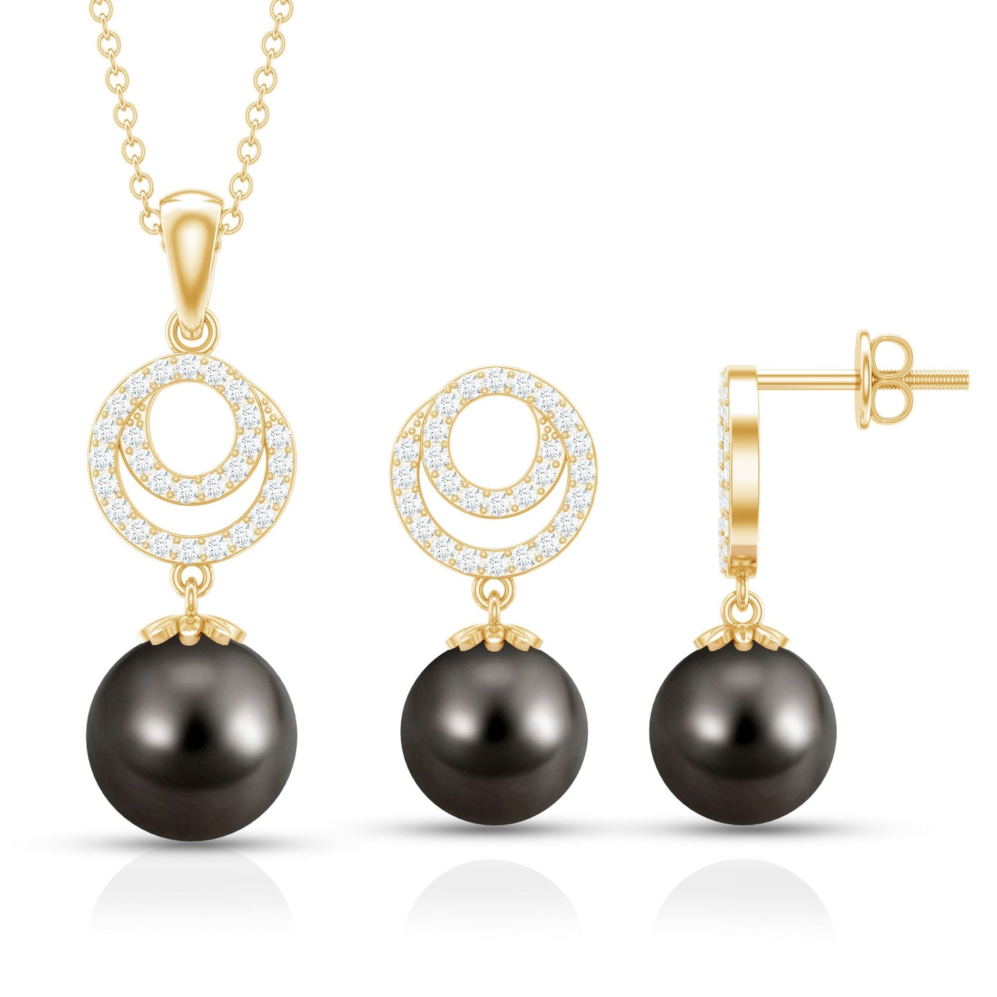 Genuine Tahitian Black Pearl Drop Jewelry Set with Certificate