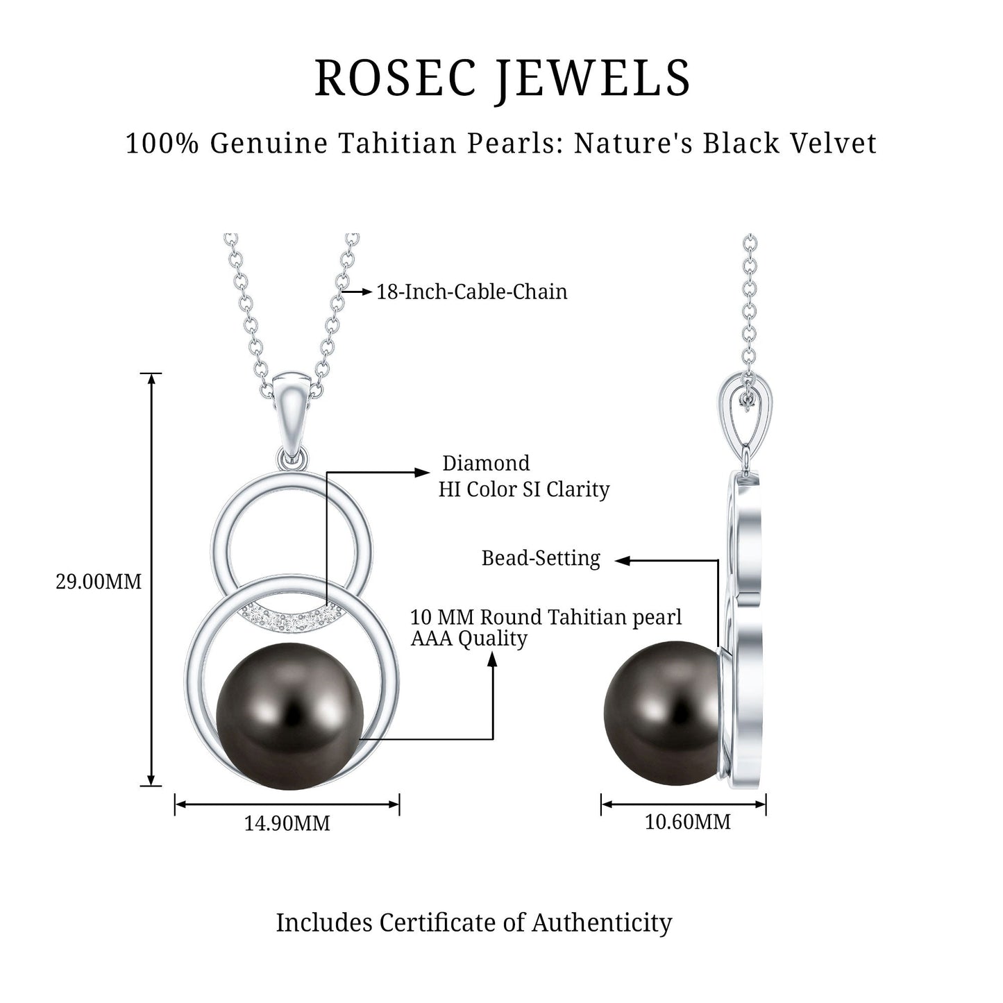 Handpicked Black Pearl Circle Necklace with Diamond