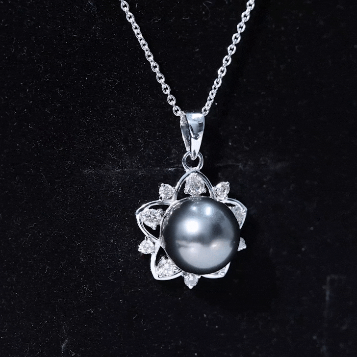 Real Tahitian Pearl and Diamond Star Pendant Necklace With Chain