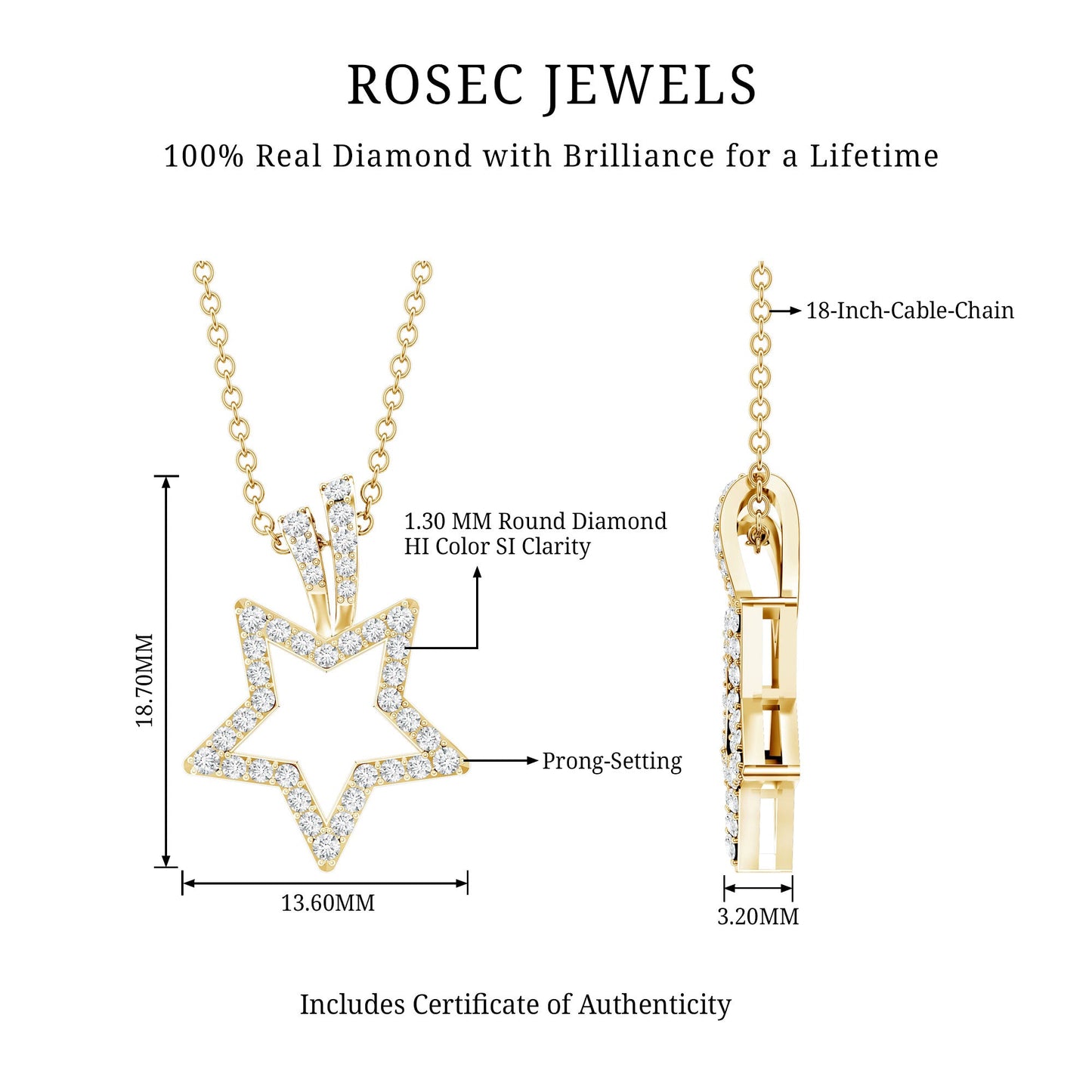 Natural Diamond Star Pendant For Women