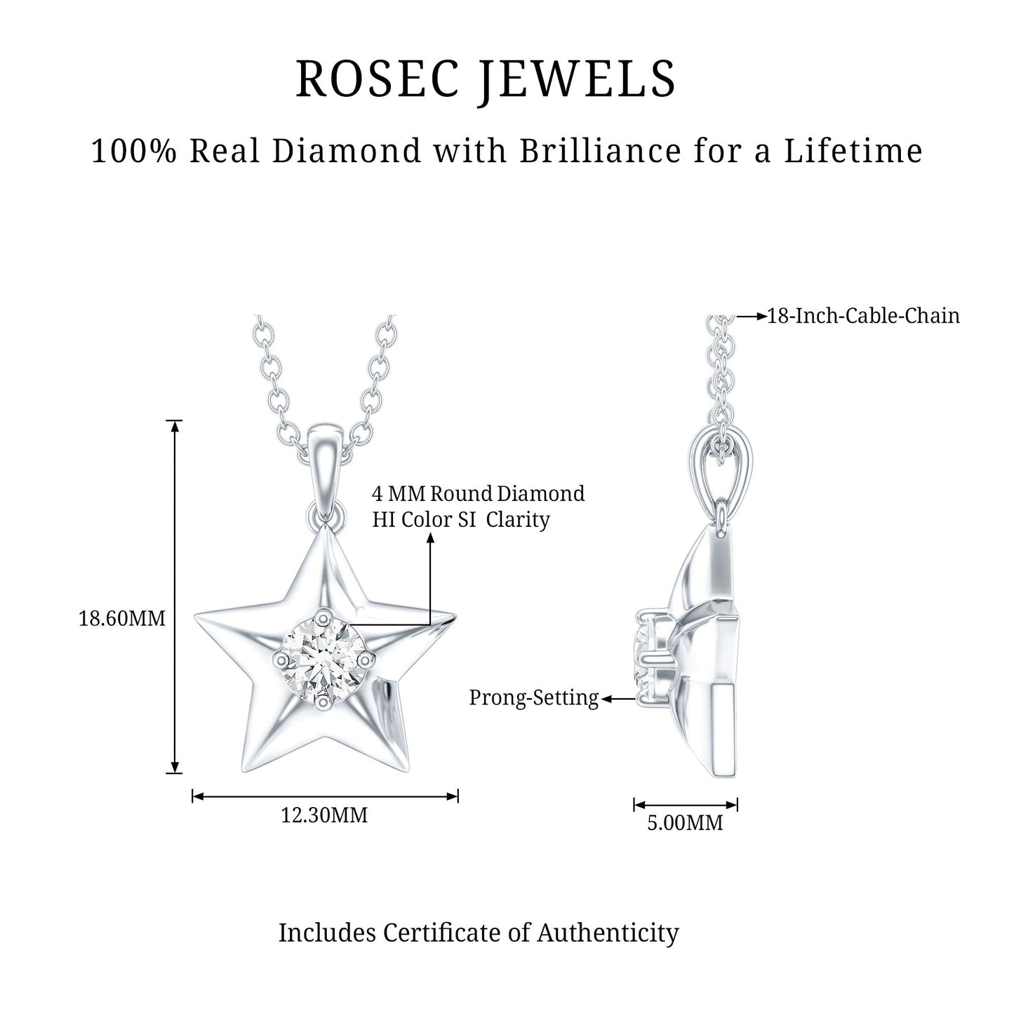 Certified Diamond Star Pendant Necklace