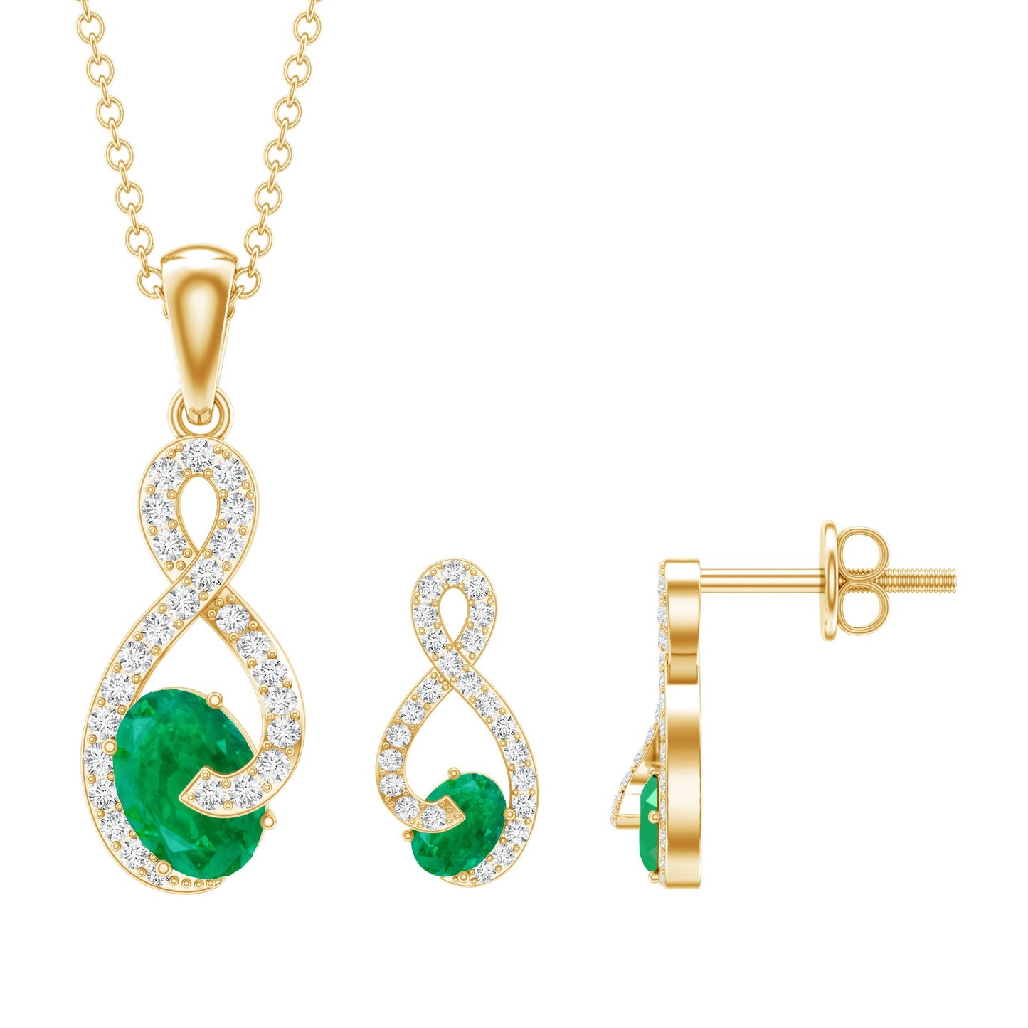 Natural Emerald and Diamond Wedding Jewelry Set