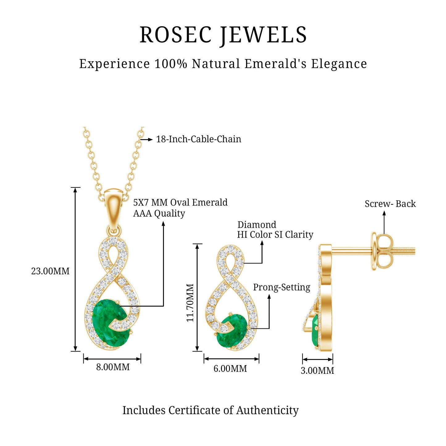 Natural Emerald and Diamond Wedding Jewelry Set