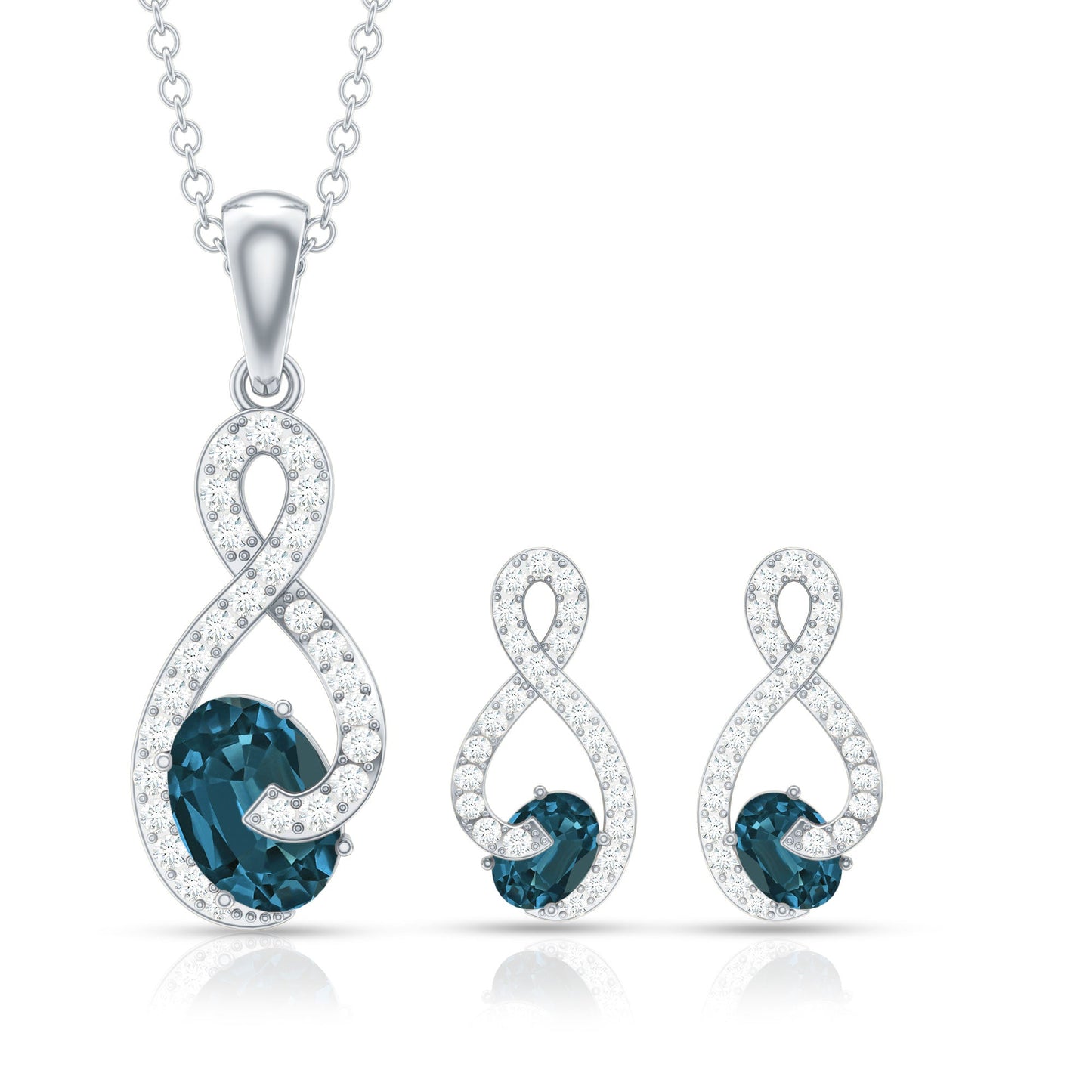 Oval Cut London Blue Topaz Infinity jewelry Set with Diamonds