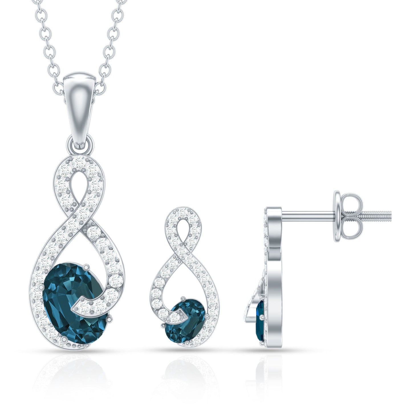 Oval Cut London Blue Topaz Infinity jewelry Set with Diamonds