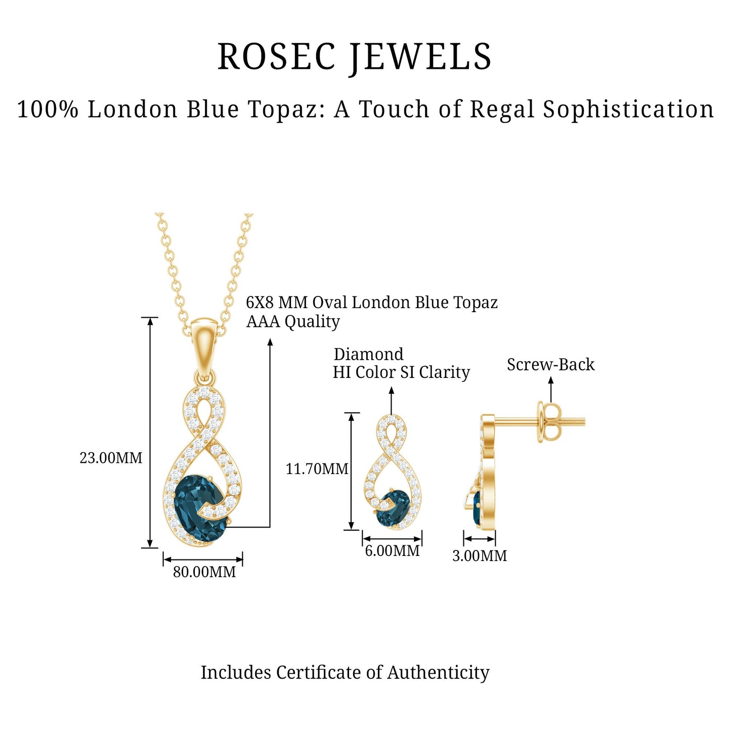 Oval Cut London Blue Topaz Infinity jewelry Set with Diamonds