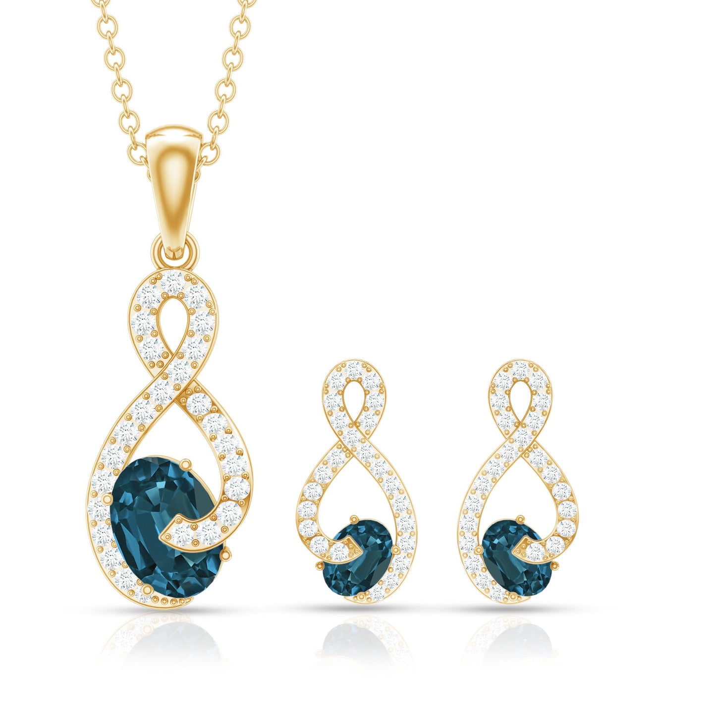 Oval Cut London Blue Topaz Infinity jewelry Set with Diamonds