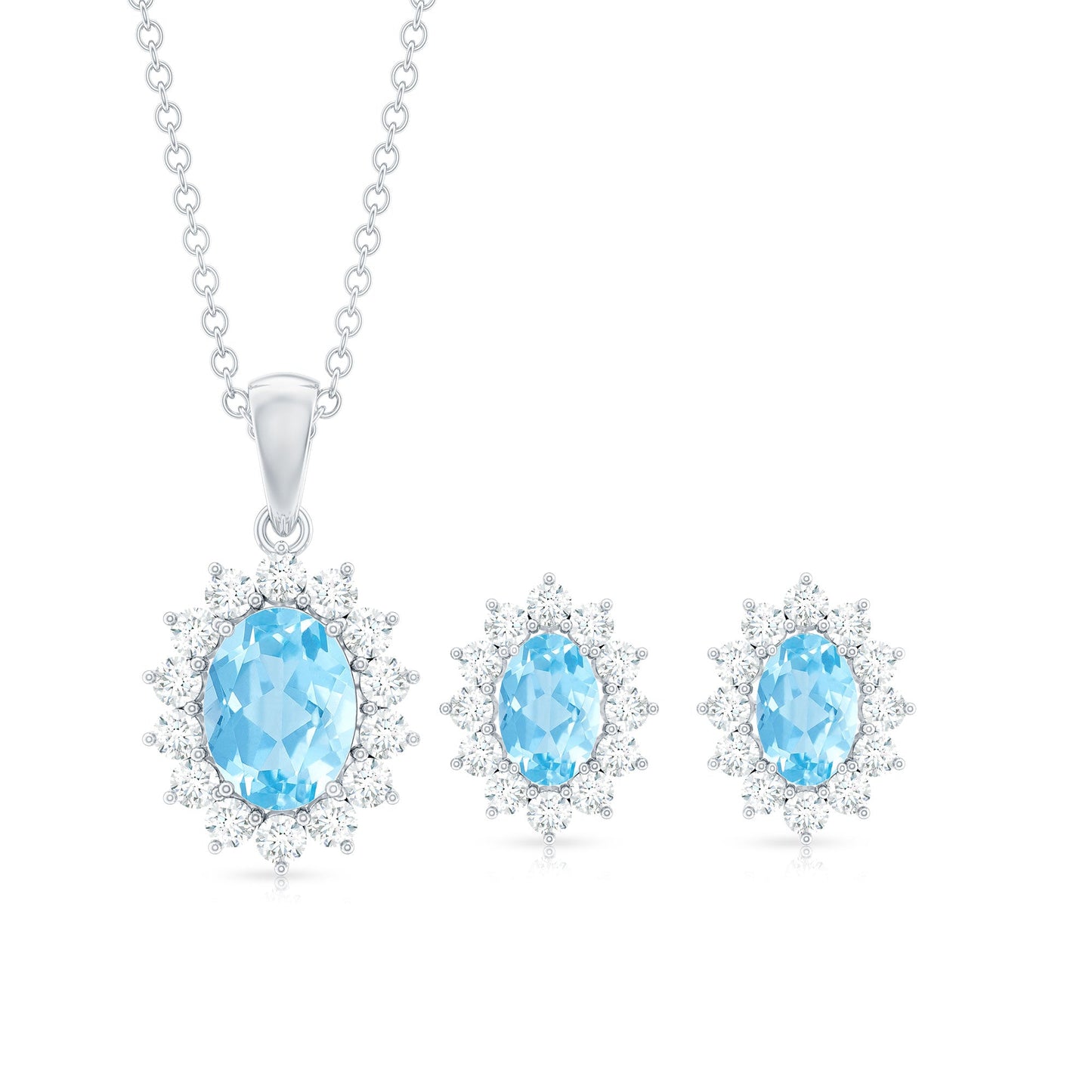 Natural Oval Aquamarine Necklace and Earrings Set with Certificate