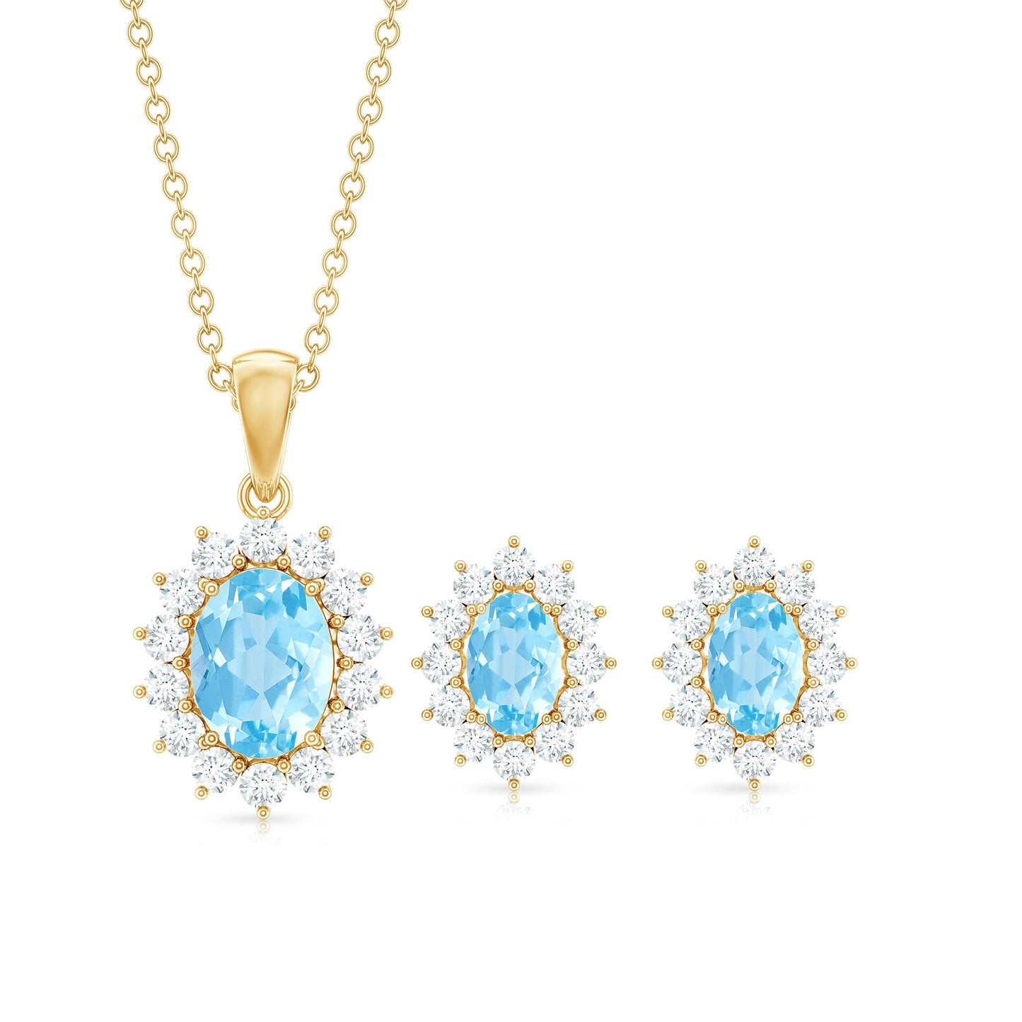 Natural Oval Aquamarine Necklace and Earrings Set with Certificate