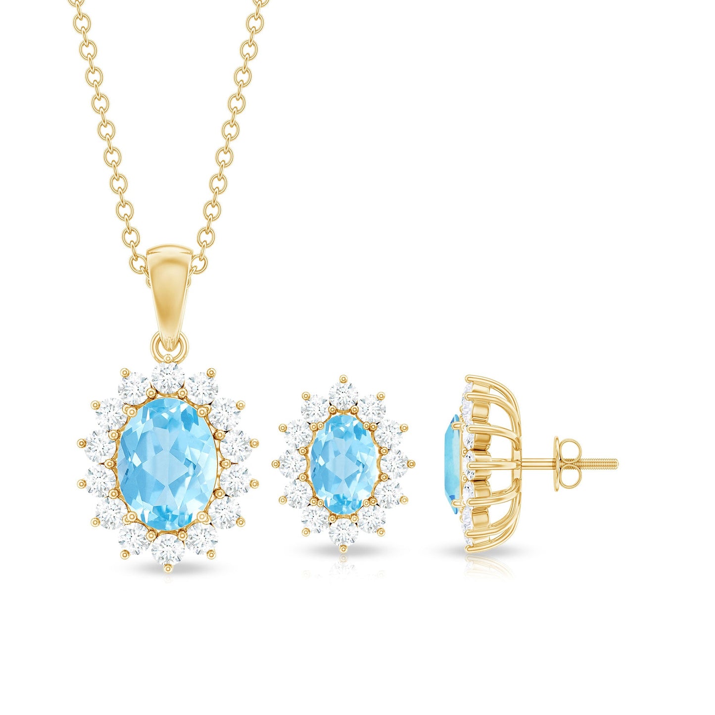 Natural Oval Aquamarine Necklace and Earrings Set with Certificate