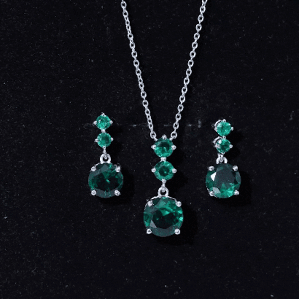 Certified Lab Created Emerald Dangle Necklace Earrings Set