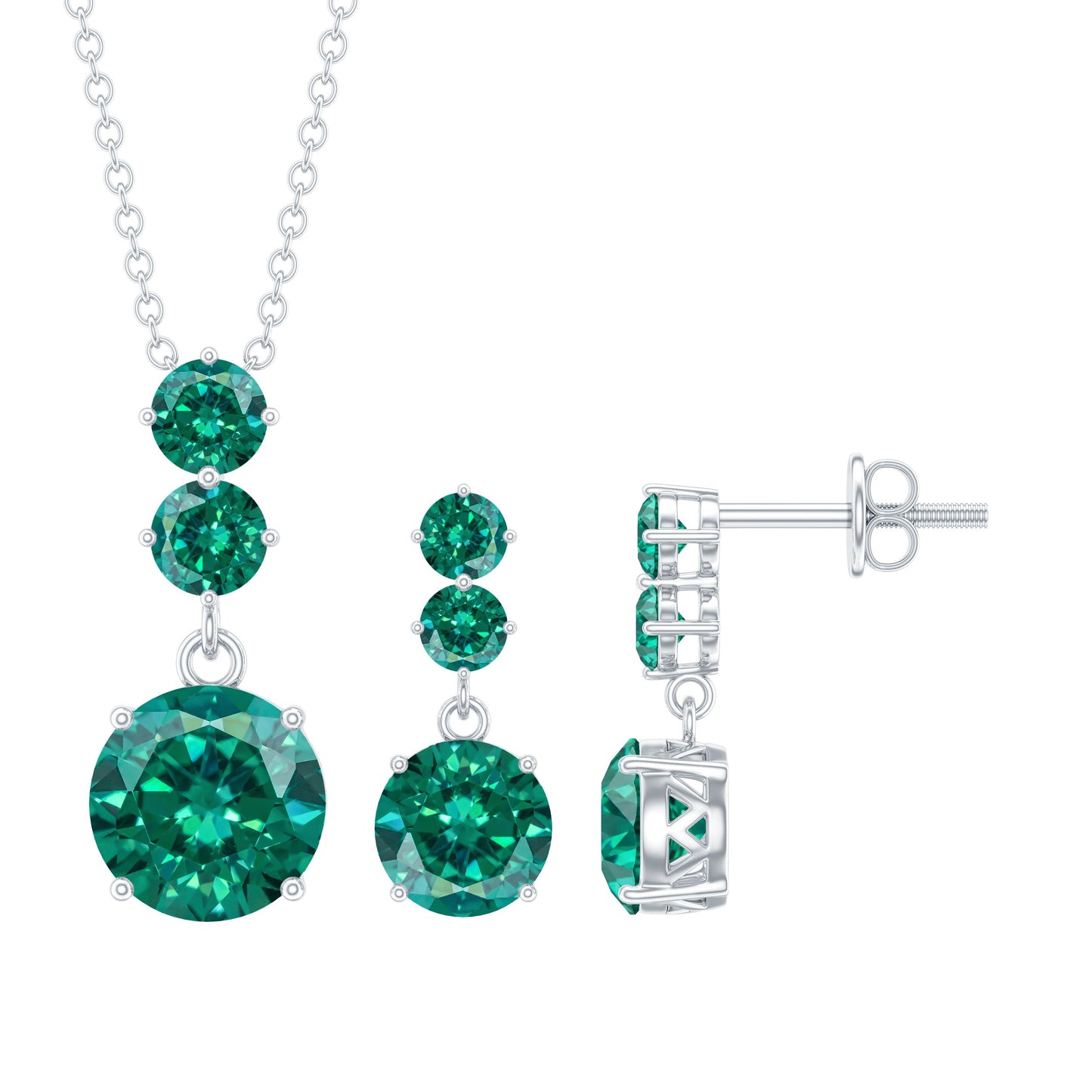 Certified Lab Created Emerald Dangle Necklace Earrings Set