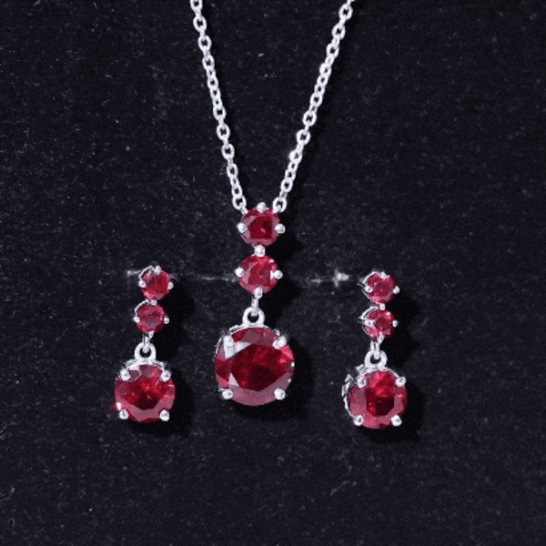 Lab Created Ruby Three Stone Dangle Jewelry Set