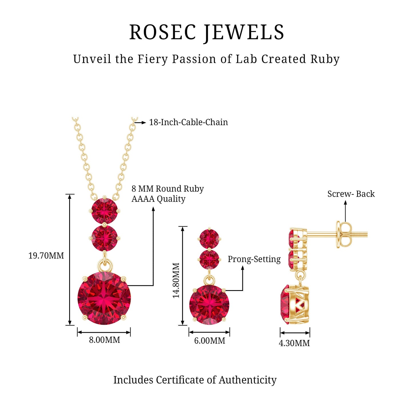 Lab Created Ruby Three Stone Dangle Jewelry Set