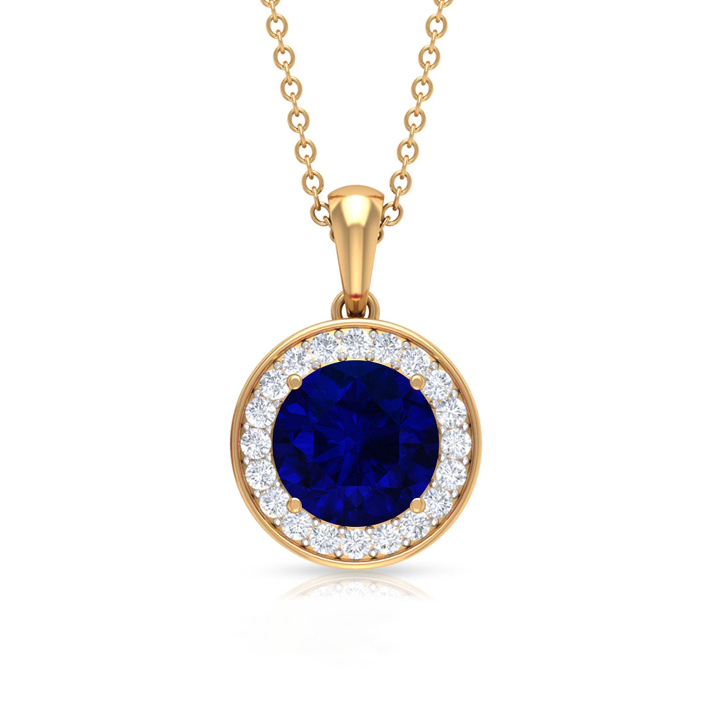Classic Lab Grown Blue Sapphire and Diamond Halo Bridal Jewelry Set