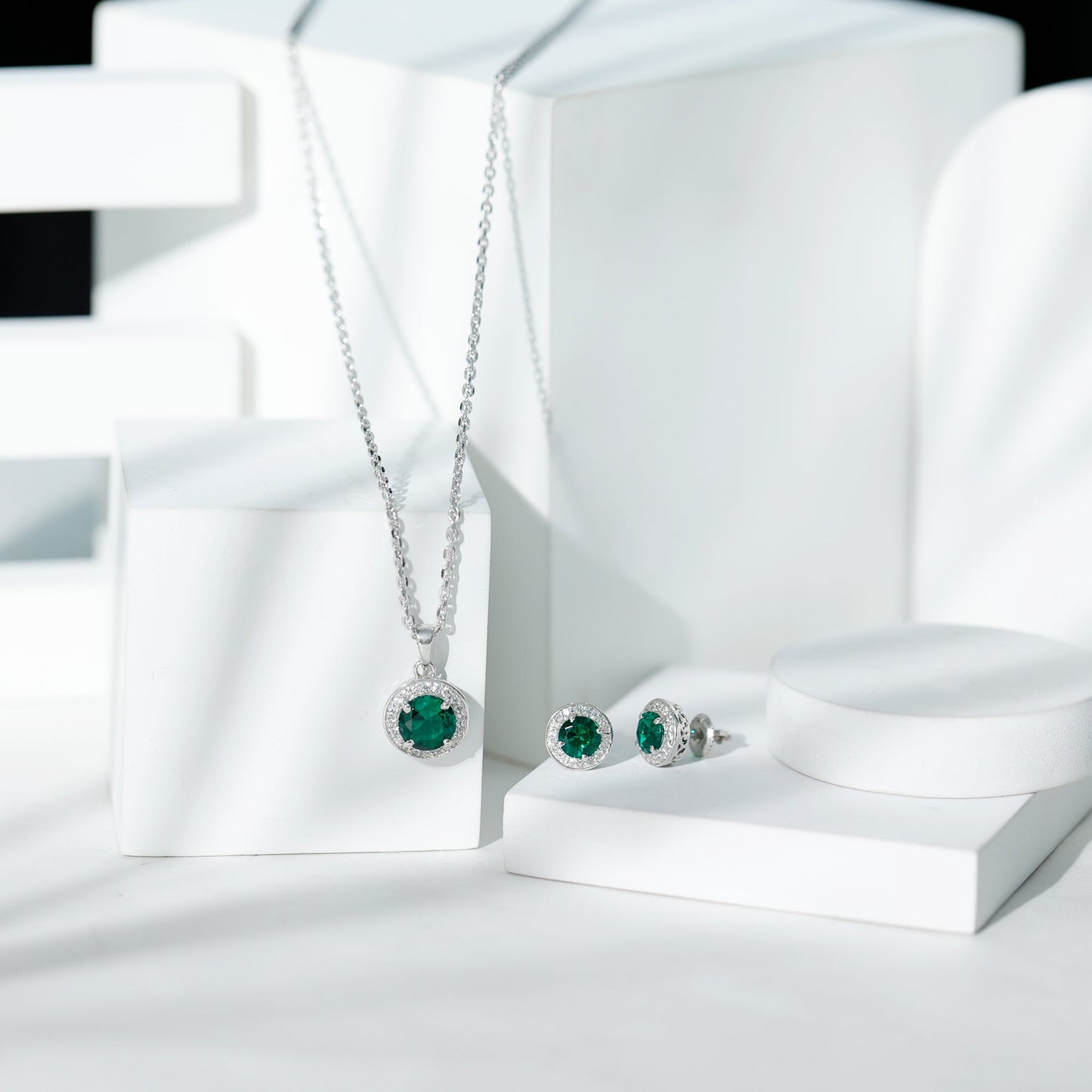 Certified Lab Grown Emerald Moissanite Bridal Jewelry Set