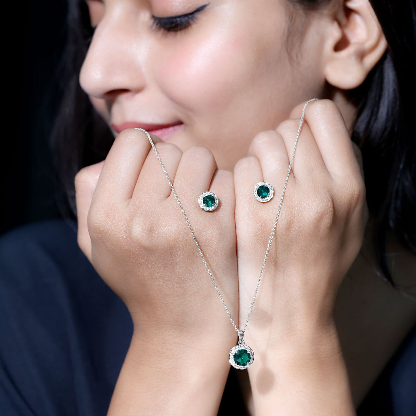 Certified Lab Grown Emerald Moissanite Bridal Jewelry Set