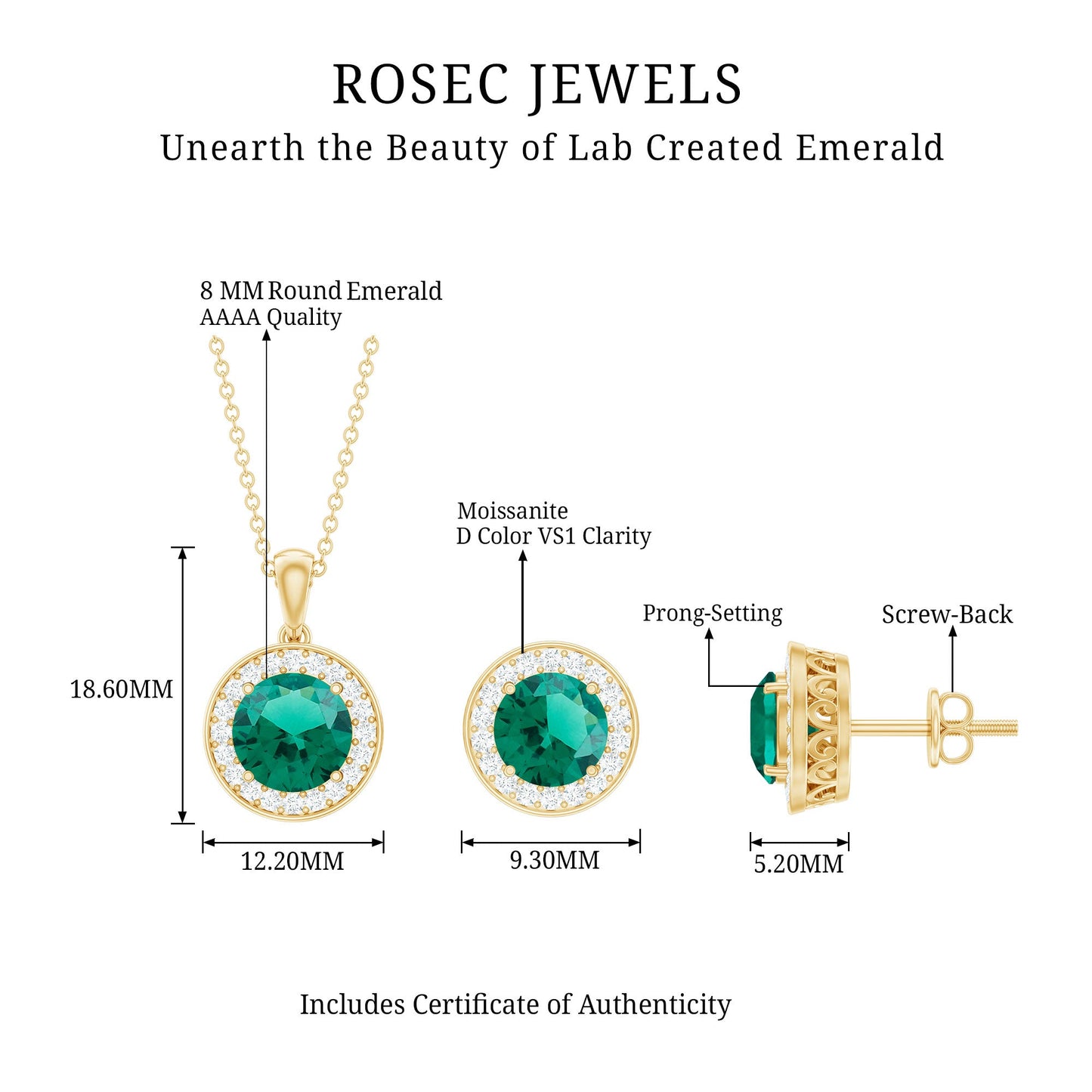 Certified Lab Grown Emerald Moissanite Bridal Jewelry Set
