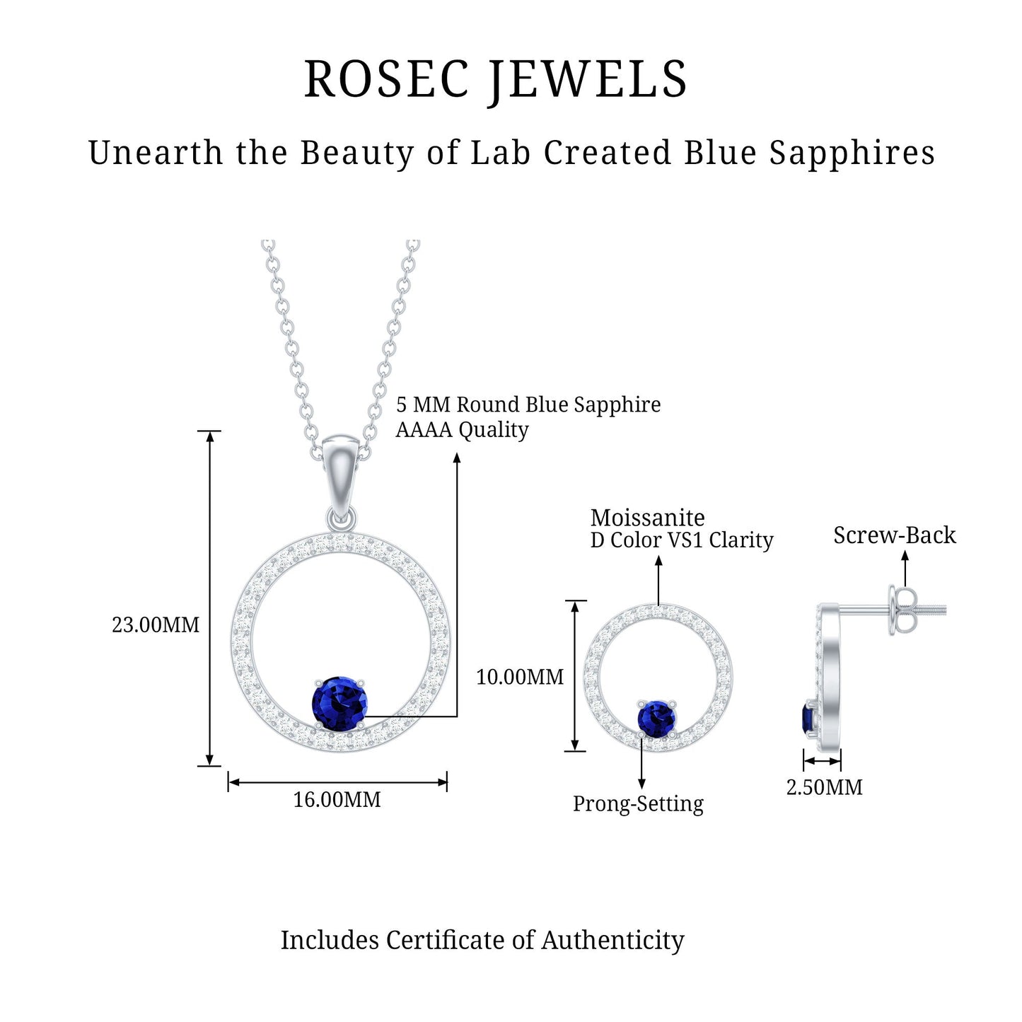 Lab Created Blue Sapphire and Moissanite Eternity Jewelry Set