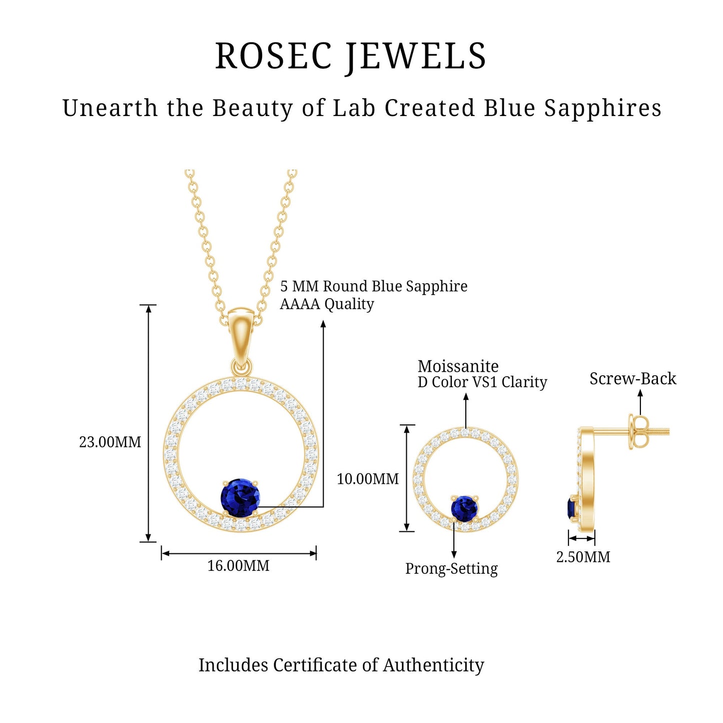 Lab Created Blue Sapphire and Moissanite Eternity Jewelry Set
