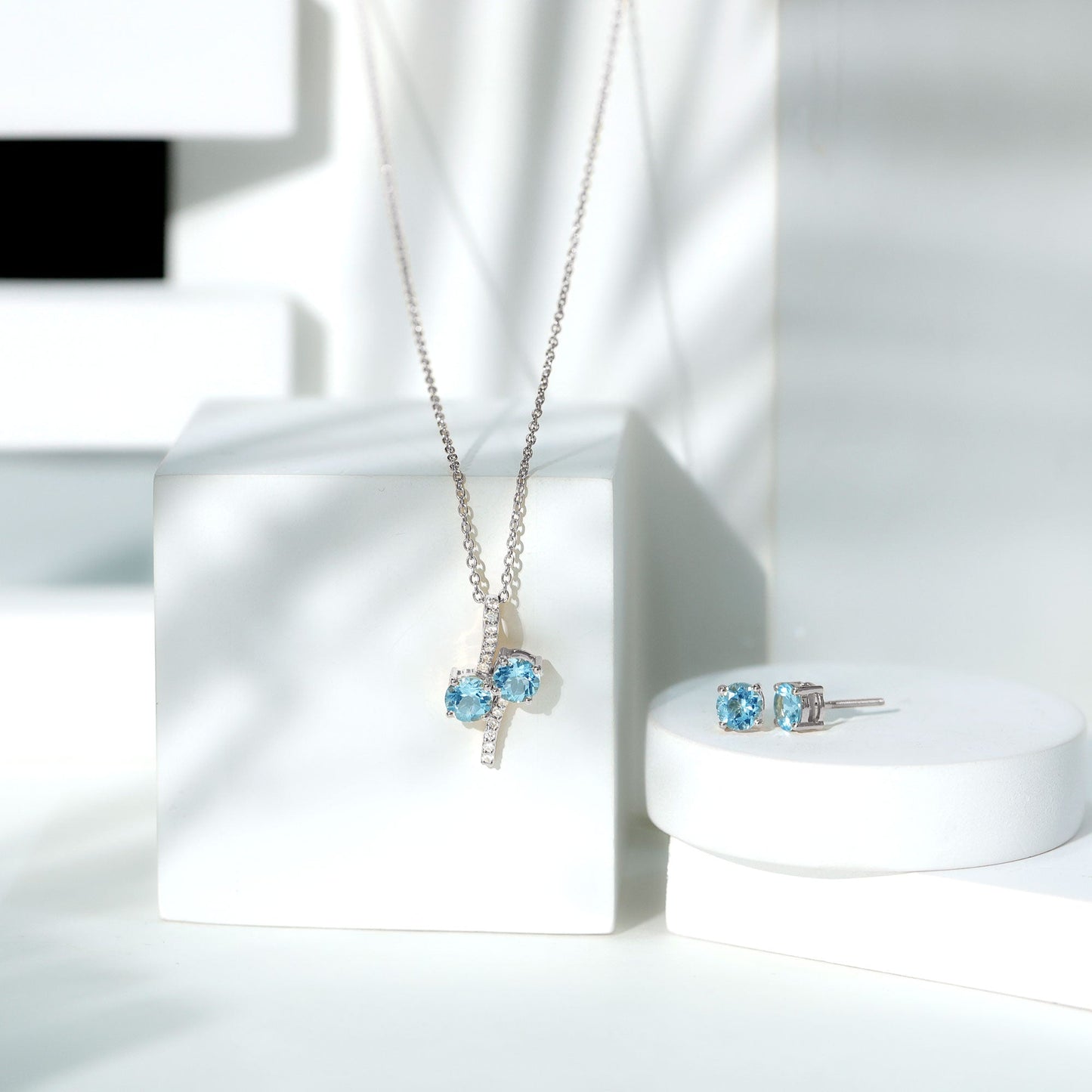 Aquamarine Bridal Jewelry Set with Diamond Accent
