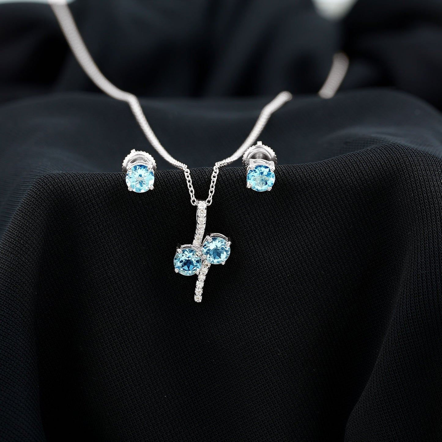 Aquamarine Bridal Jewelry Set with Diamond Accent