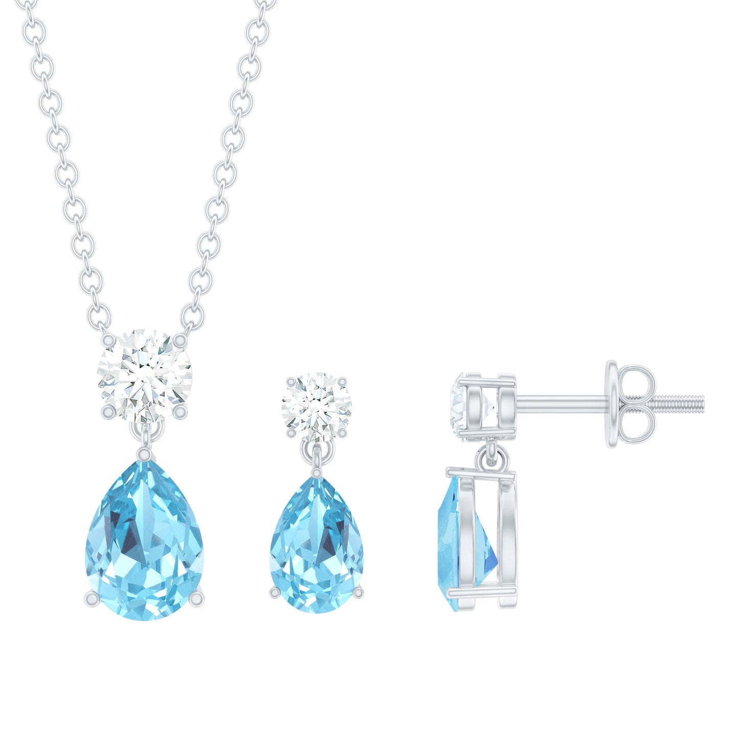 Real Pear Cut Aquamarine Teardrop Jewelry Set with Diamond