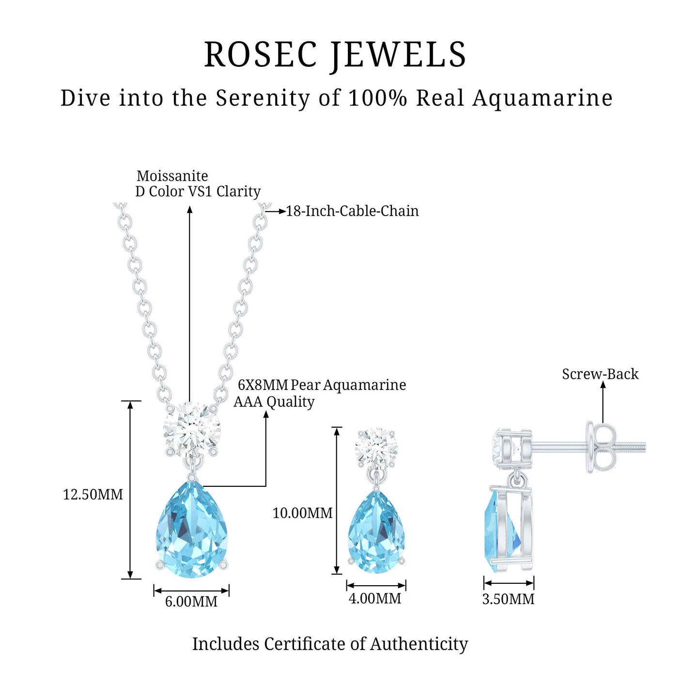 Real Pear Cut Aquamarine Teardrop Jewelry Set with Diamond