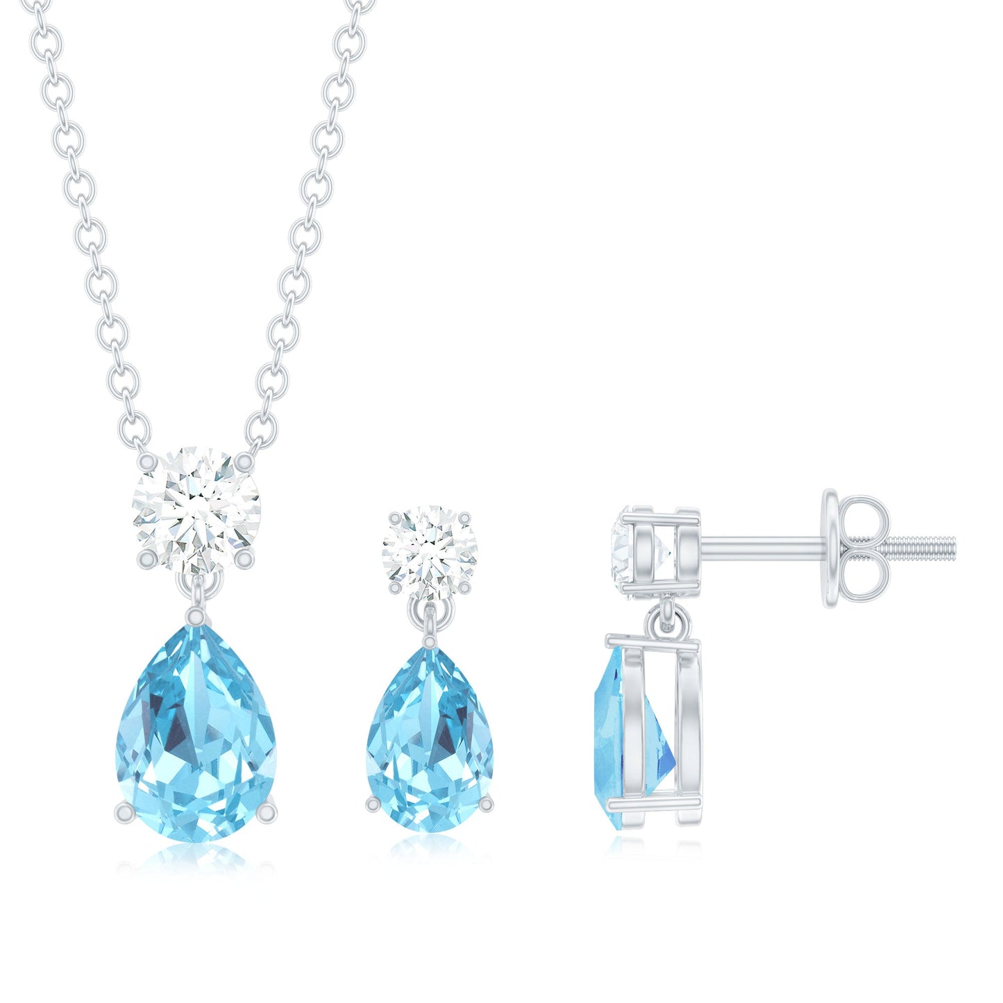 Real Pear Cut Aquamarine Teardrop Jewelry Set with Diamond
