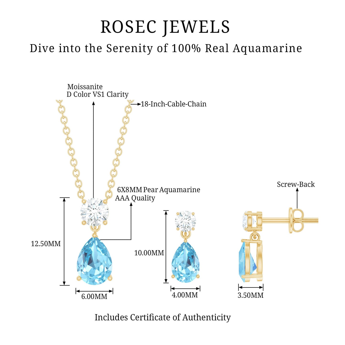 Real Pear Cut Aquamarine Teardrop Jewelry Set with Diamond