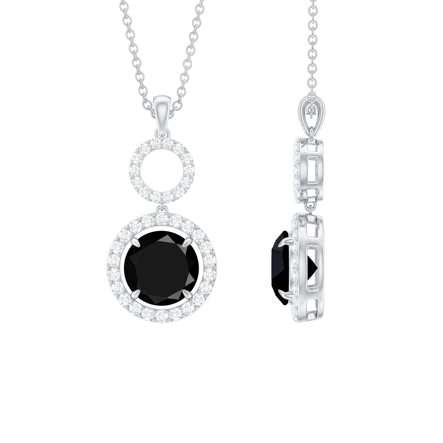 Real 2.6 Carat Black Spinel Drop Pendant Necklace with Diamond