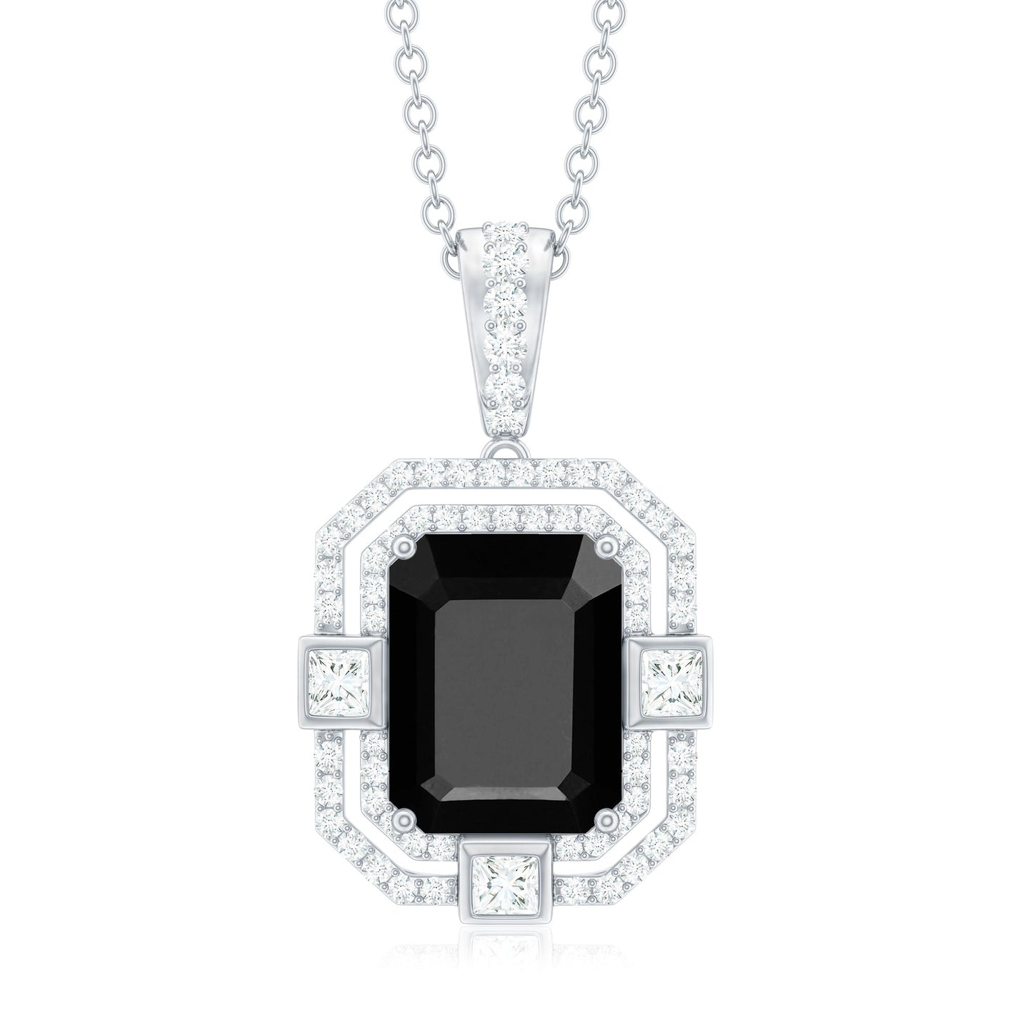 Black Spinel Vintage Inspired Pendant Necklace With Diamond Accent