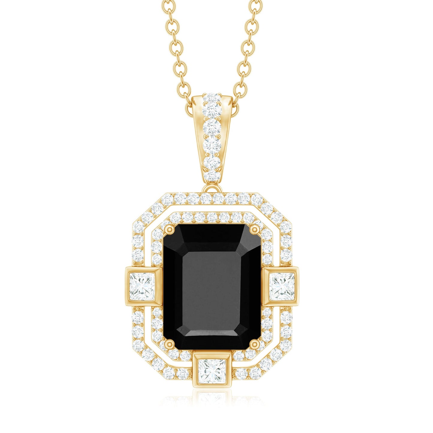 Black Spinel Vintage Inspired Pendant Necklace With Diamond Accent
