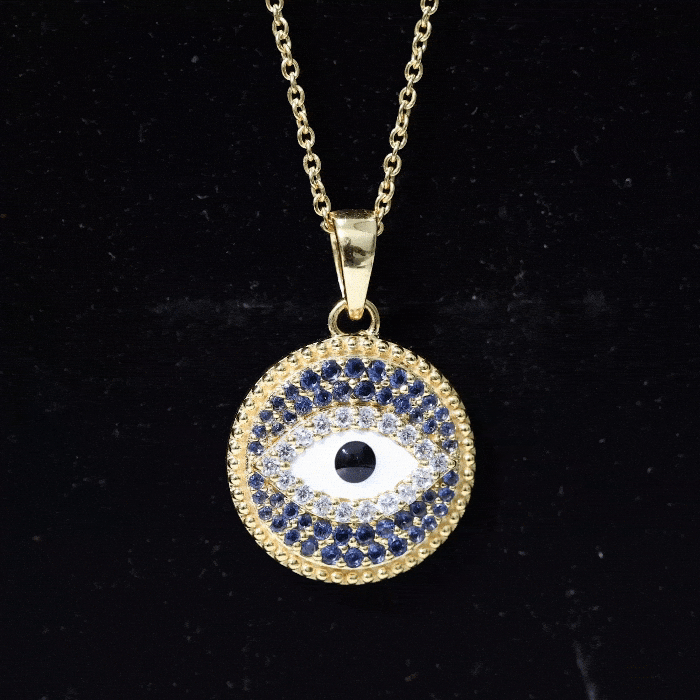 Evil Eye Necklace with Lab Grown Blue Sapphire and Moissanite