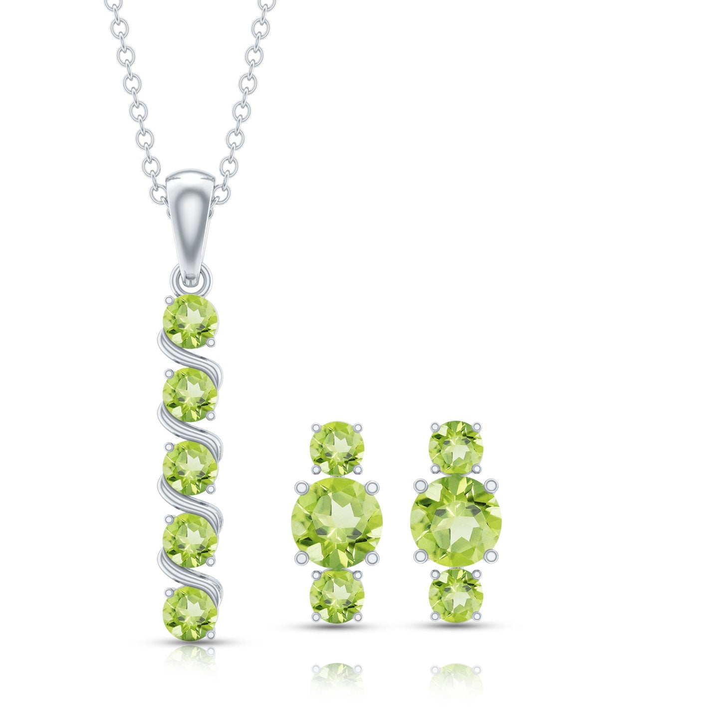 Round Cut Natural Peridot Bar Necklace and Earrings Set