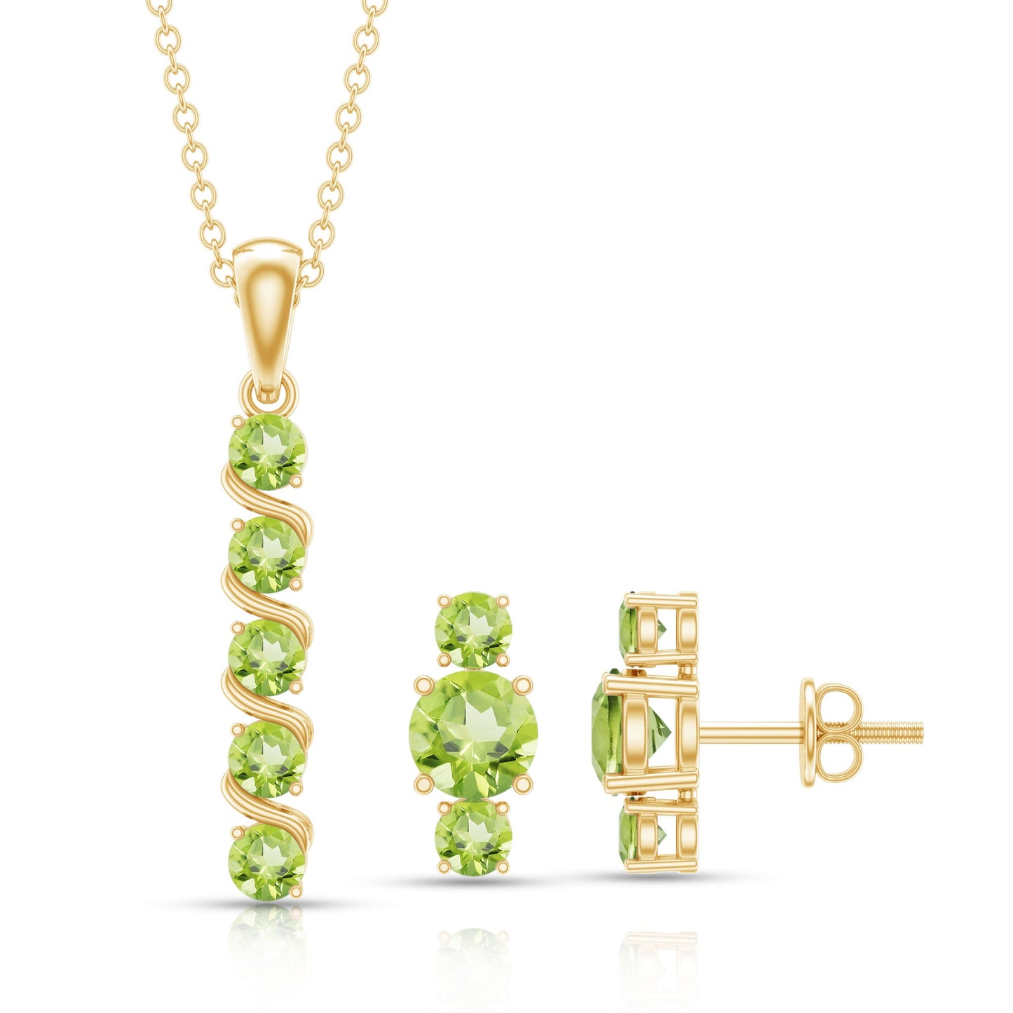 Round Cut Natural Peridot Bar Necklace and Earrings Set