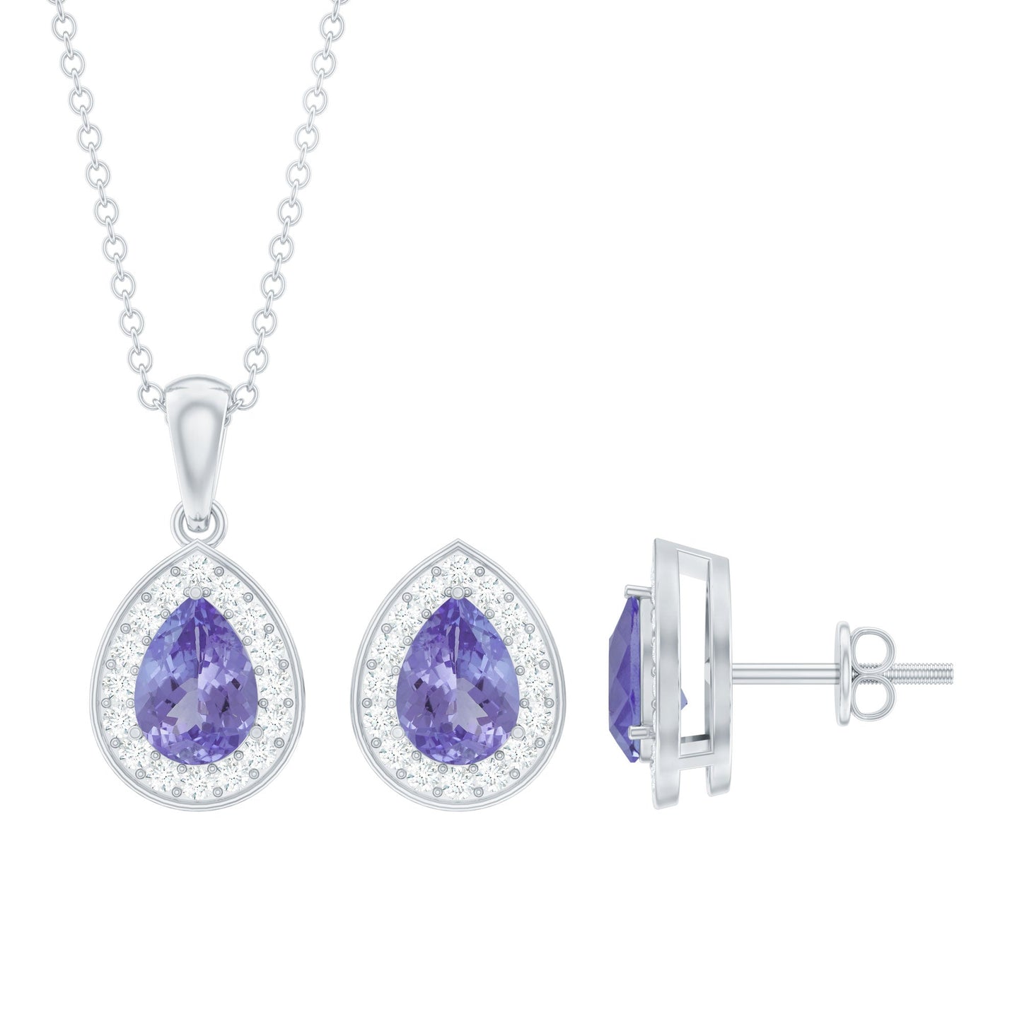 Certified Tanzanite Teardrop Jewelry Set with Moissanite Halo