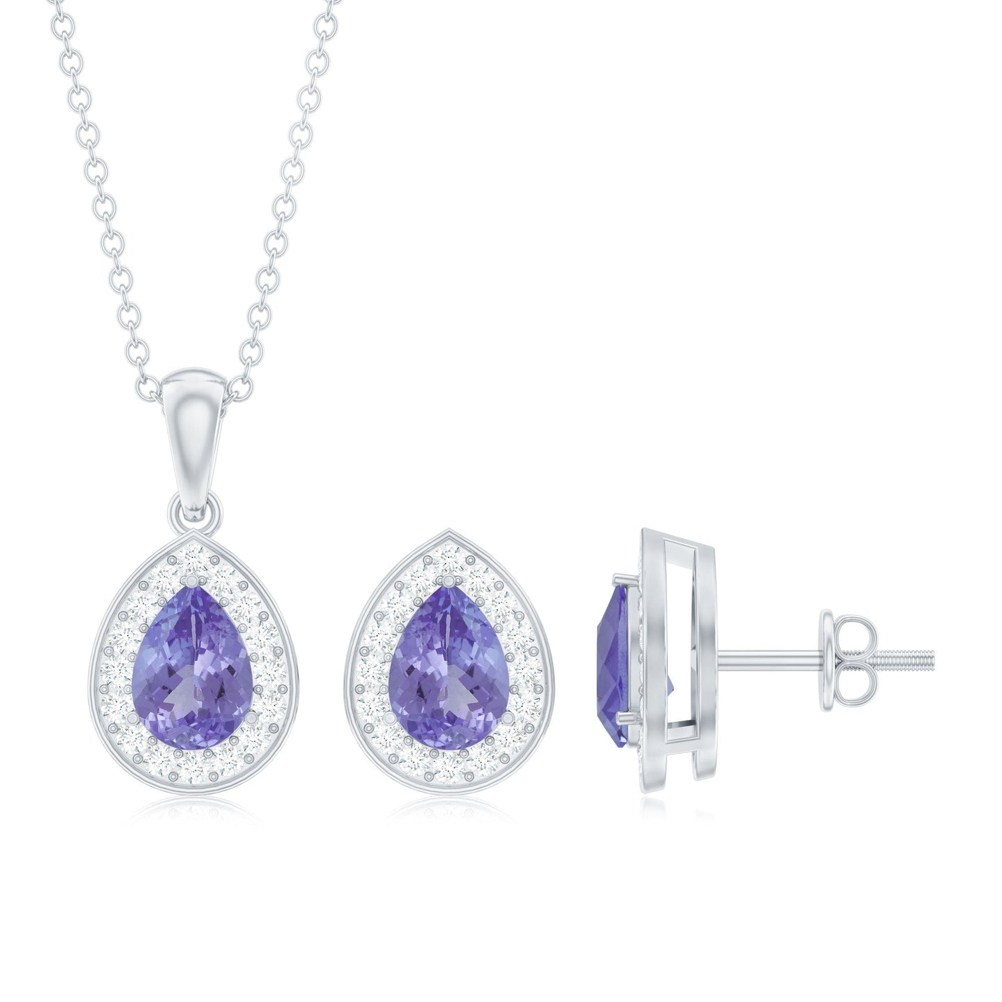 Certified Tanzanite Teardrop Jewelry Set with Moissanite Halo