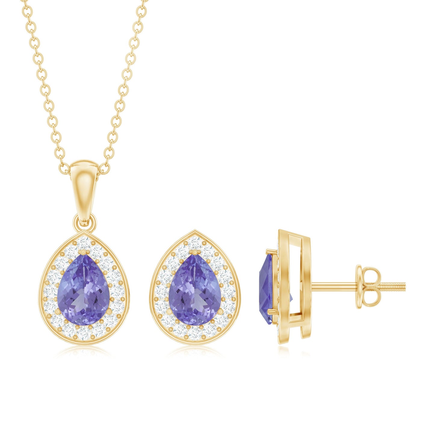 Certified Tanzanite Teardrop Jewelry Set with Moissanite Halo